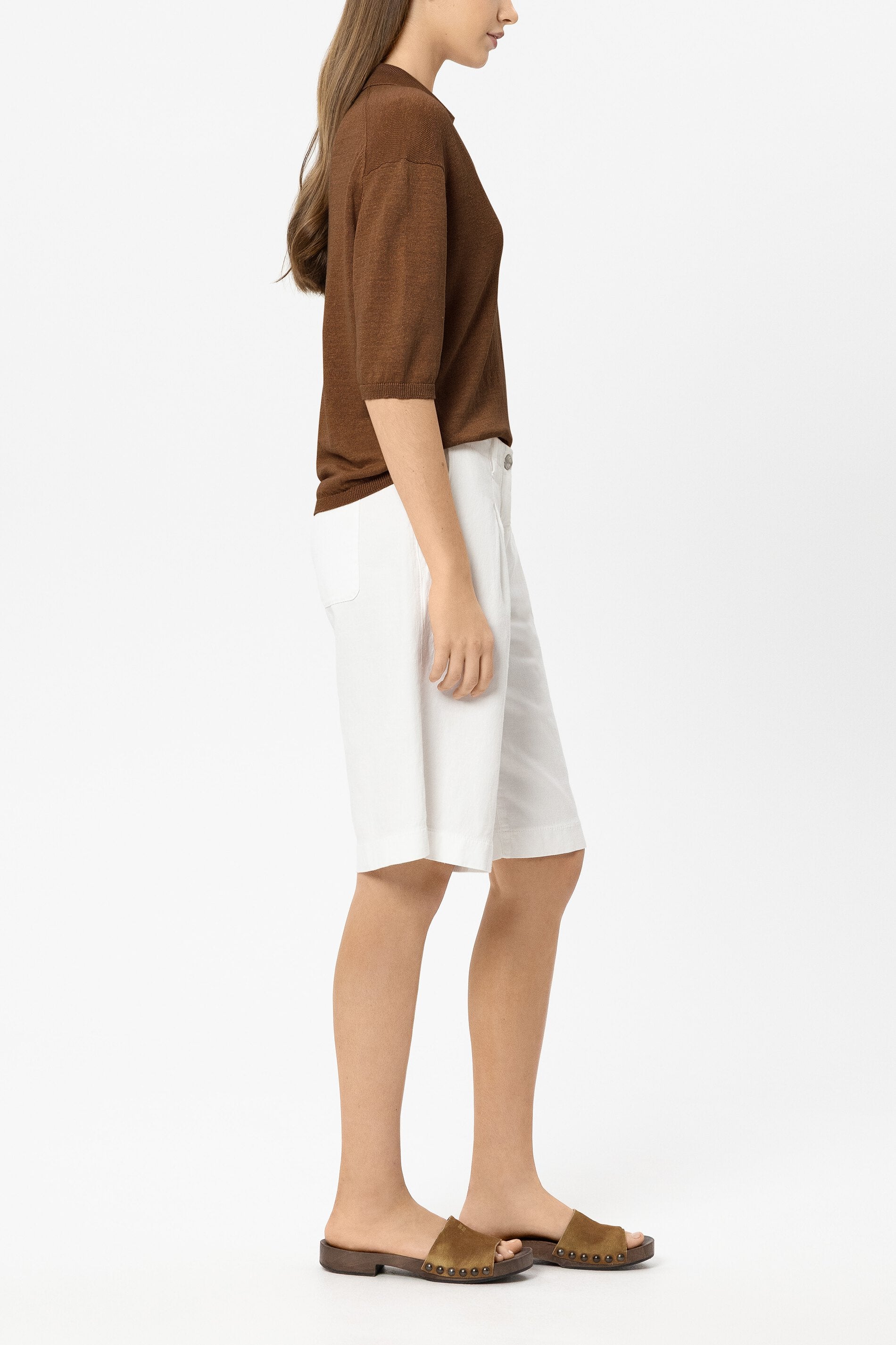 Leinen-Polo - dark terracotta - Standard | Model Seite