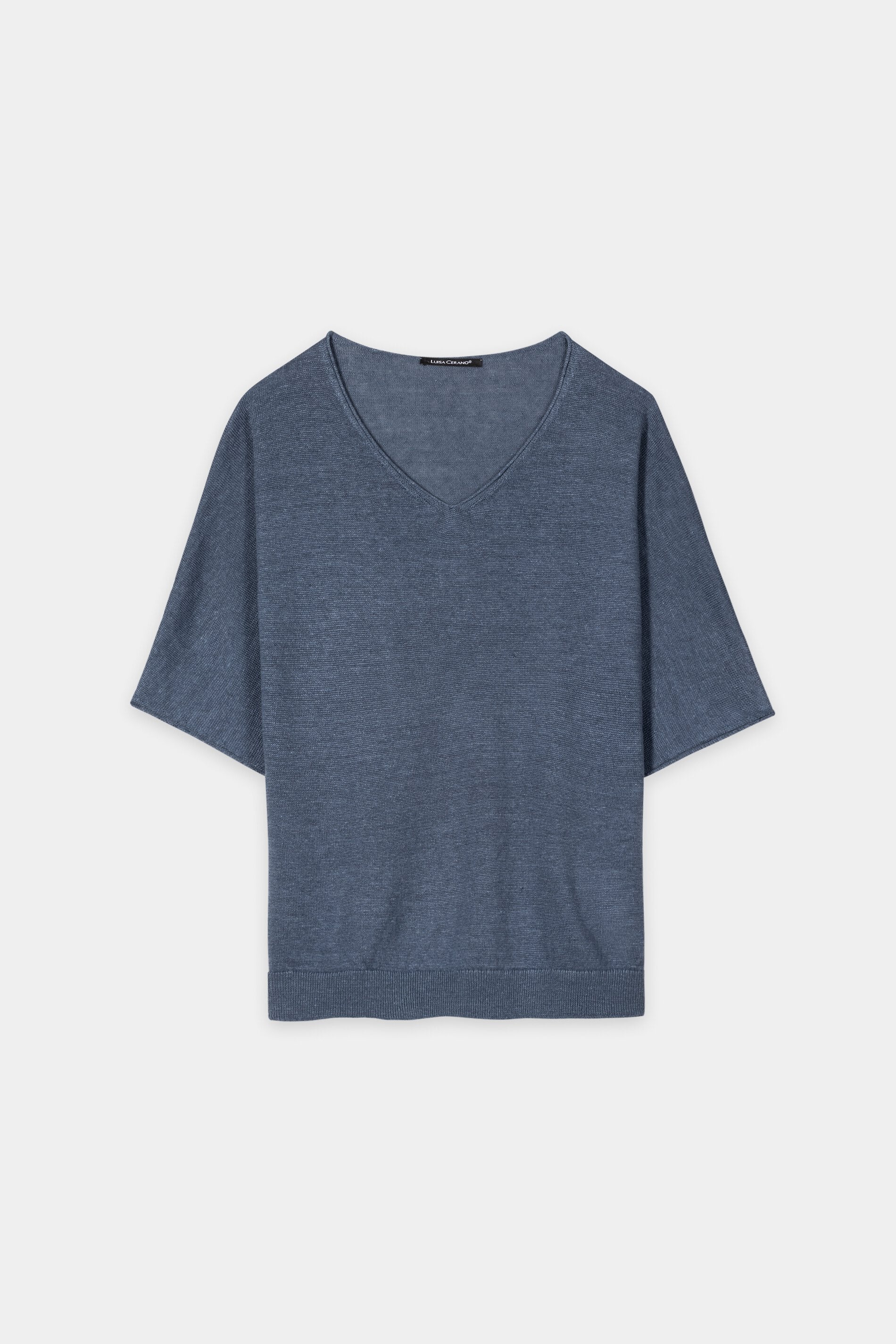 Leinen-Pullover mit V-Neck - tinted blue - Standard | Artikel Front