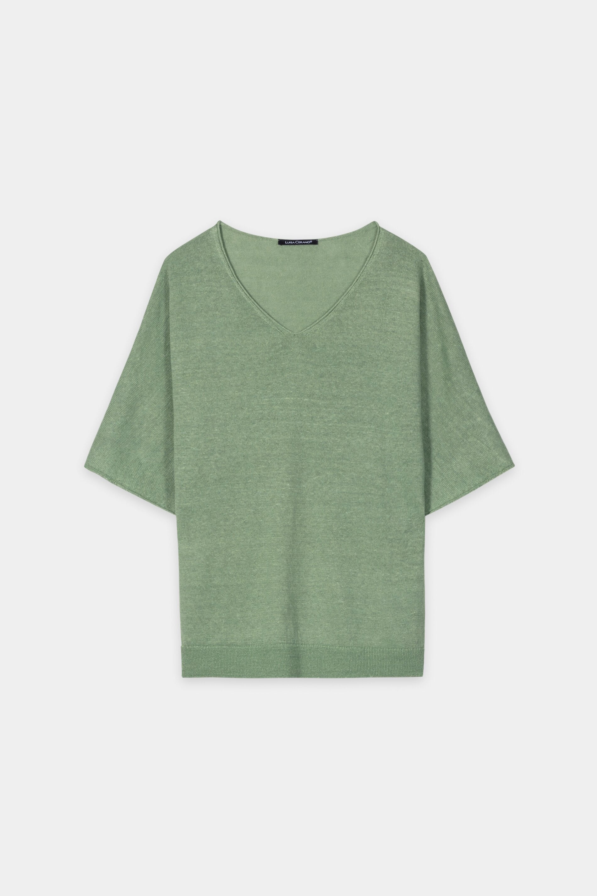 Leinen-Pullover mit V-Neck - moss green - Standard | Artikel Front