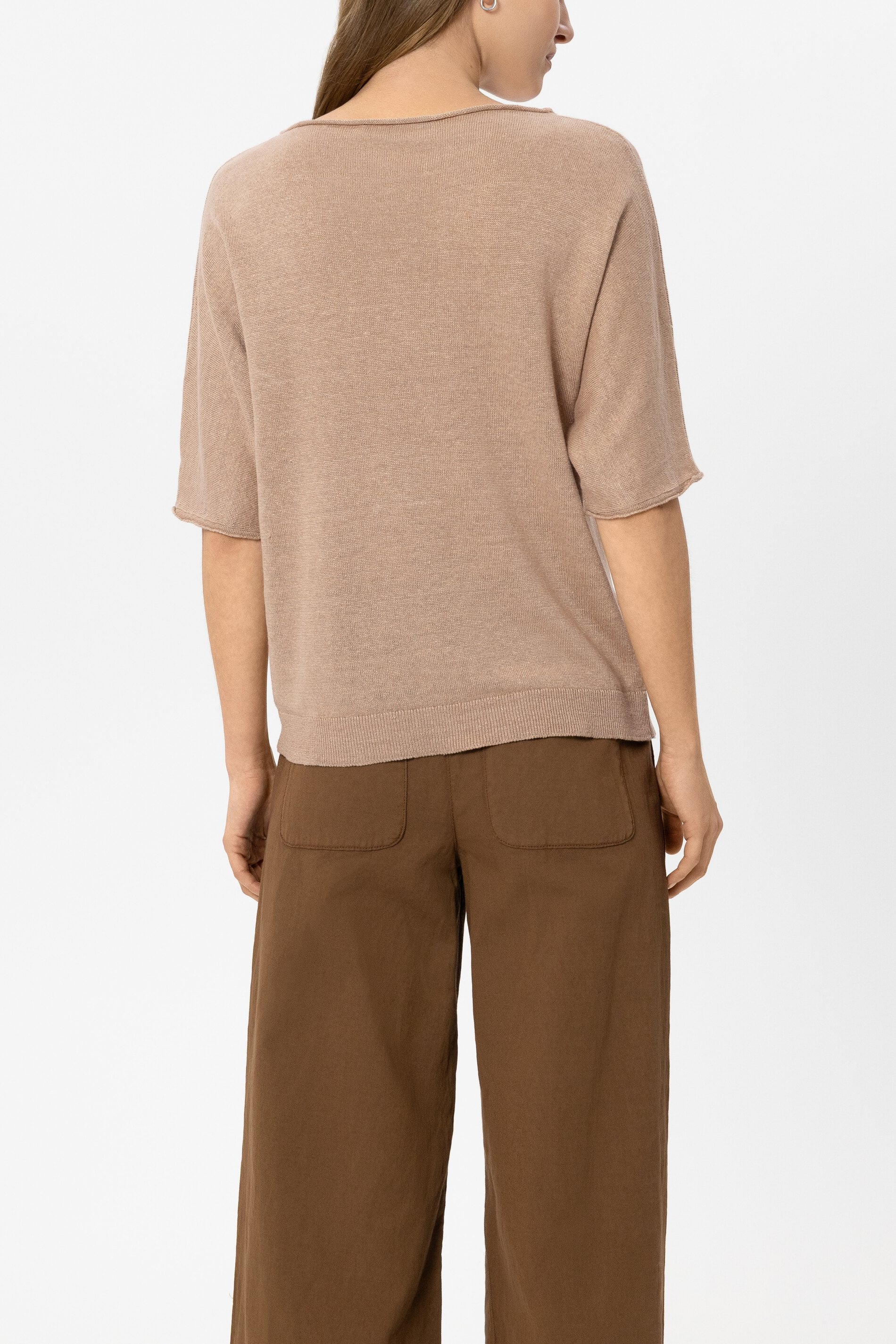 Leinen-Pullover mit V-Neck - light terracotta - Standard | Model Rück