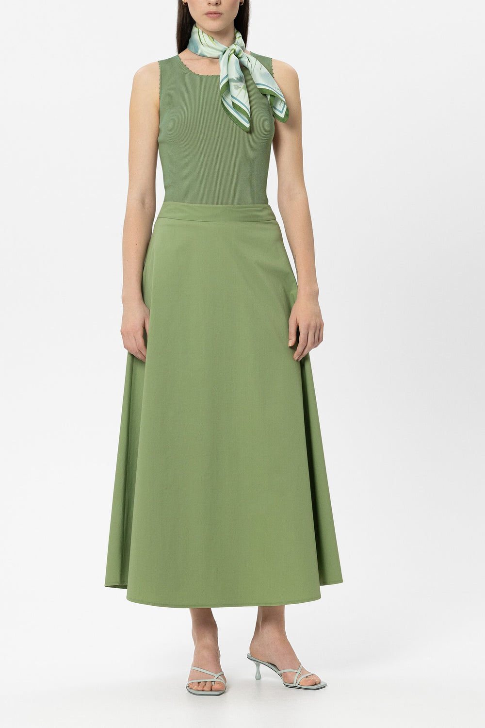 Strappy top with picot edge - moss green - Standard