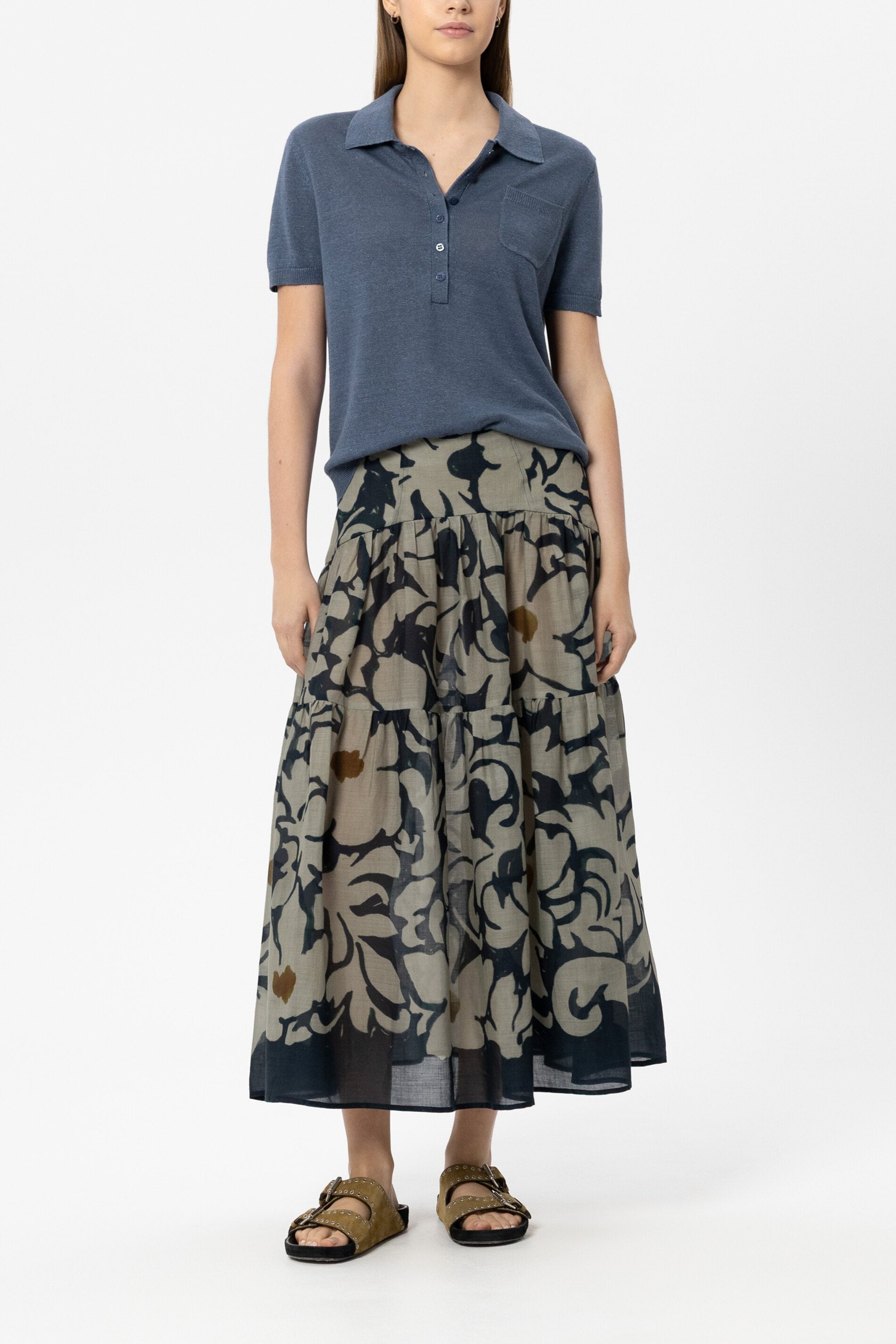 Leinen-Polo - tinted blue - Standard | Model Front