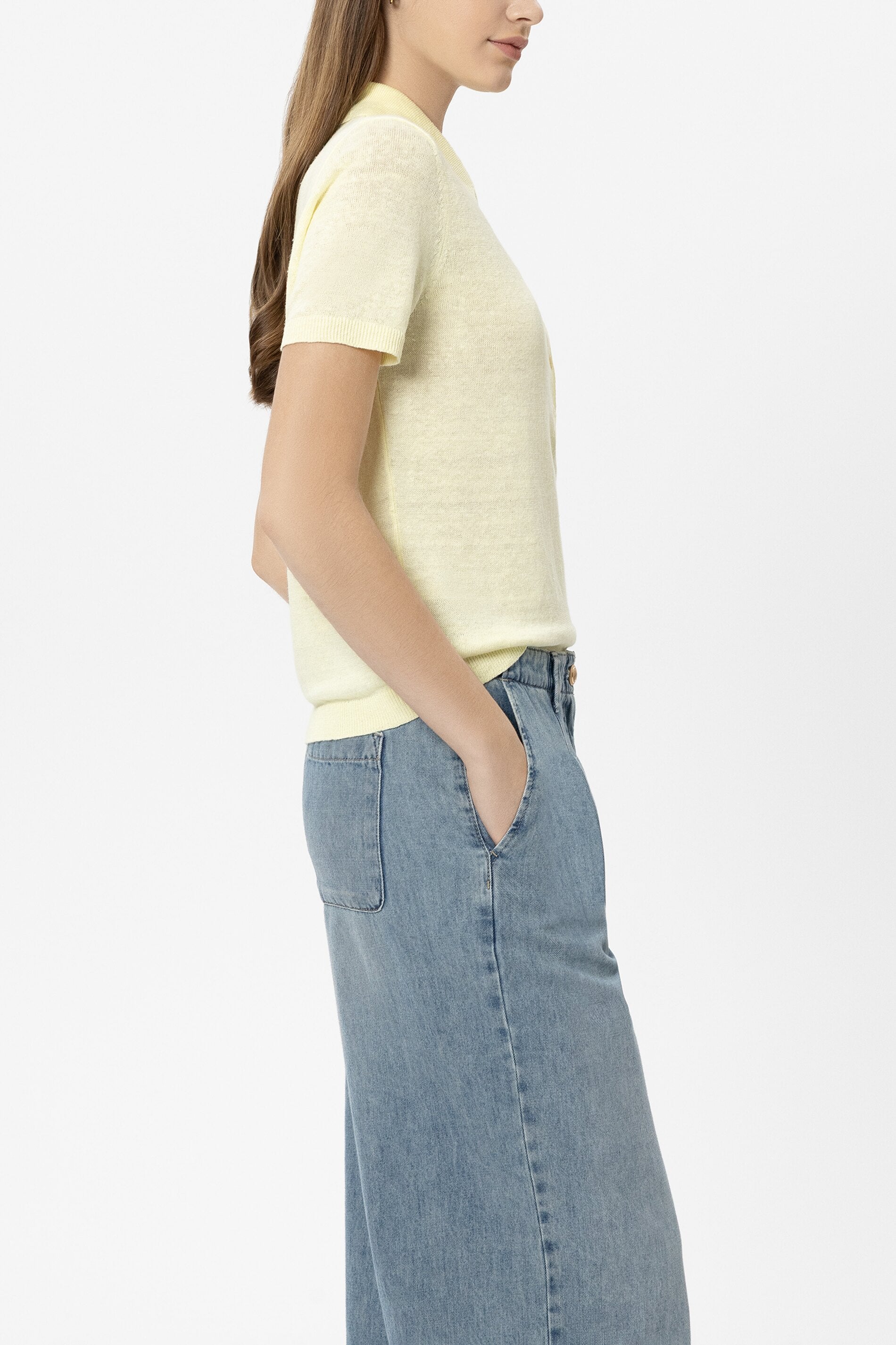 Leinen-Polo - citron - Standard | Model Seite