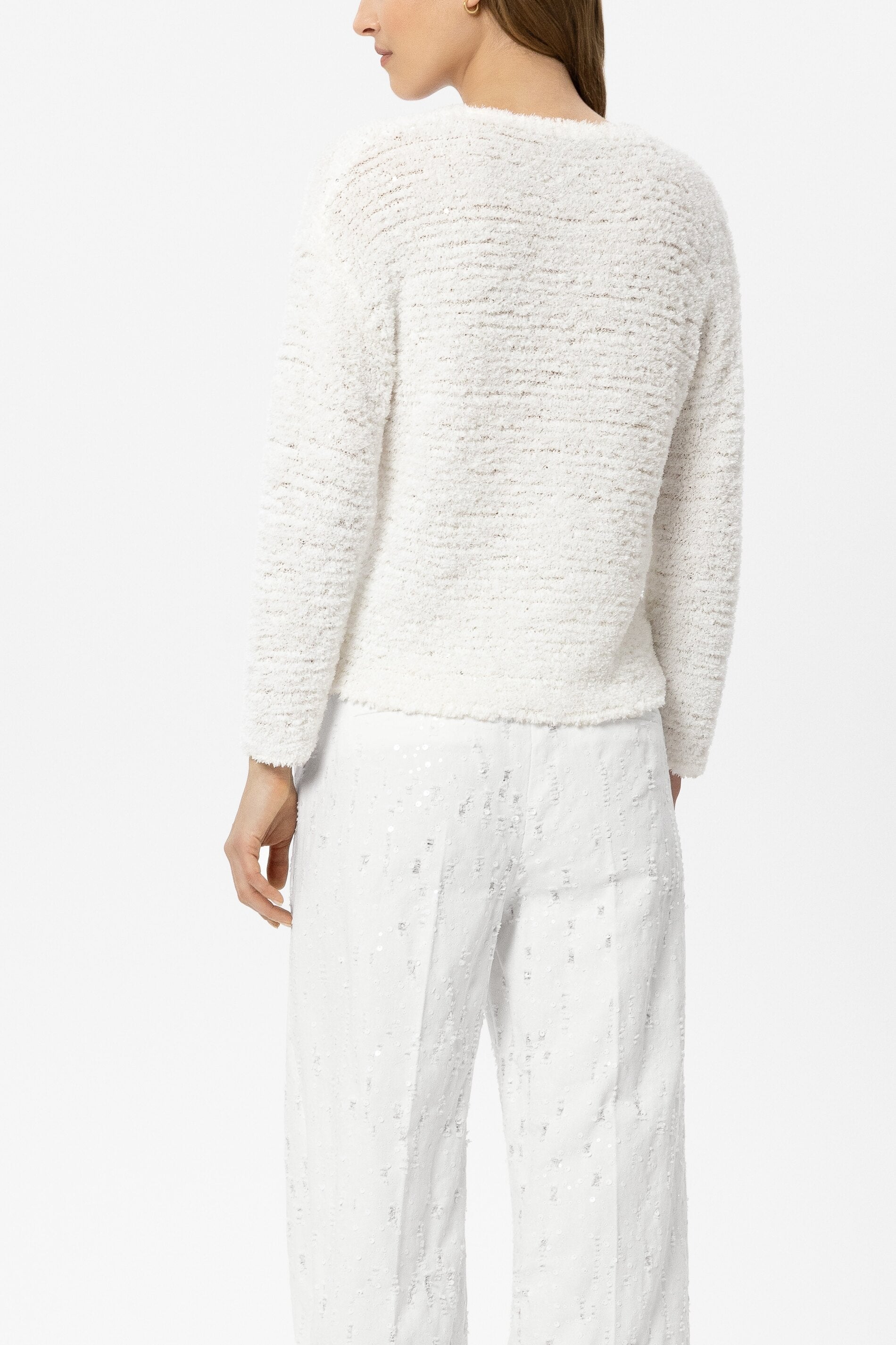 Pailletten-V-Neck-Pullover - milk - Standard | Model Rück