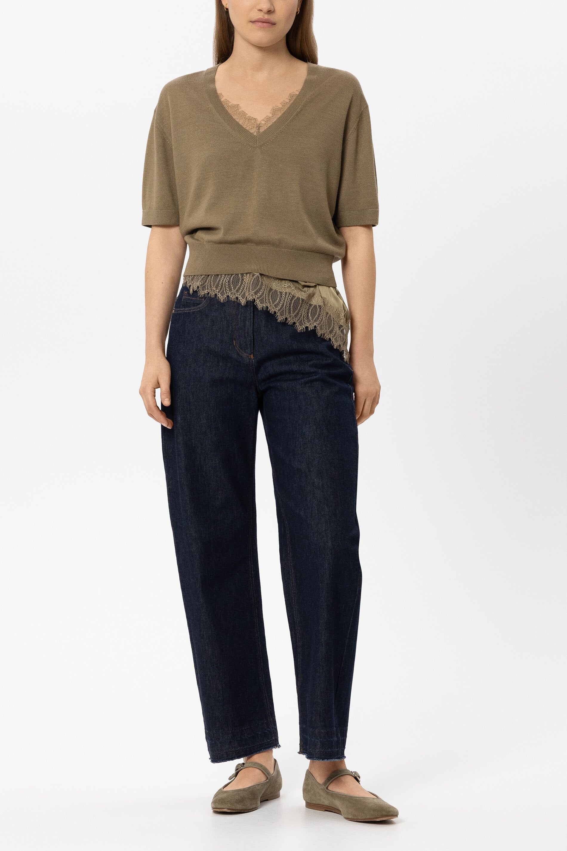 V-Pullover aus Woll-Mix - salbei - Standard | Model Front