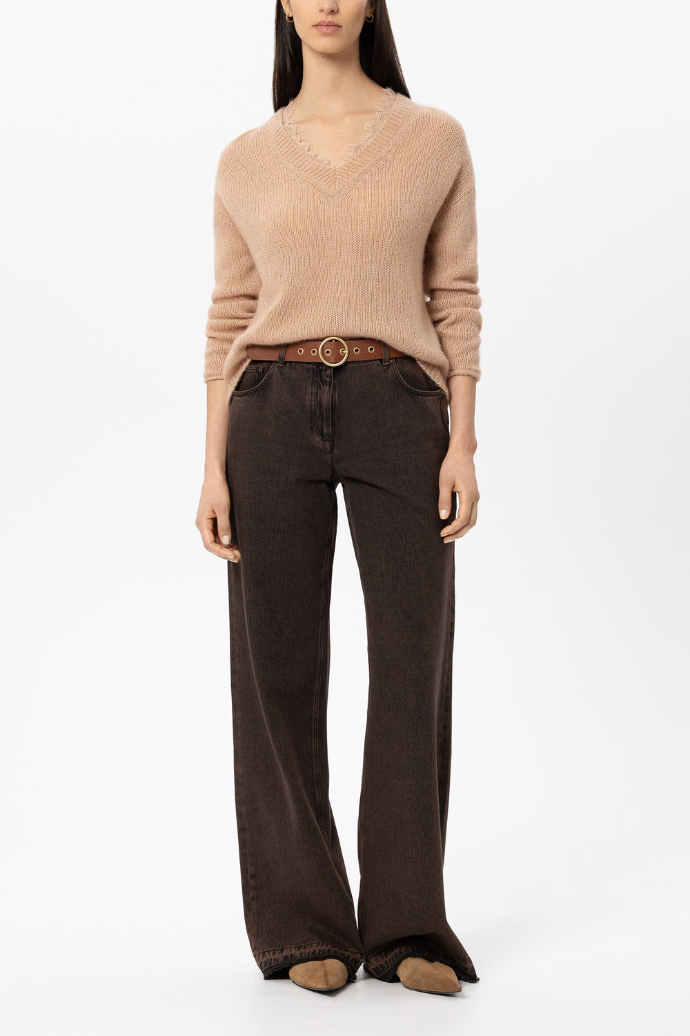 V-Pullover aus Alpaka-Mix - cappuccino - Standard