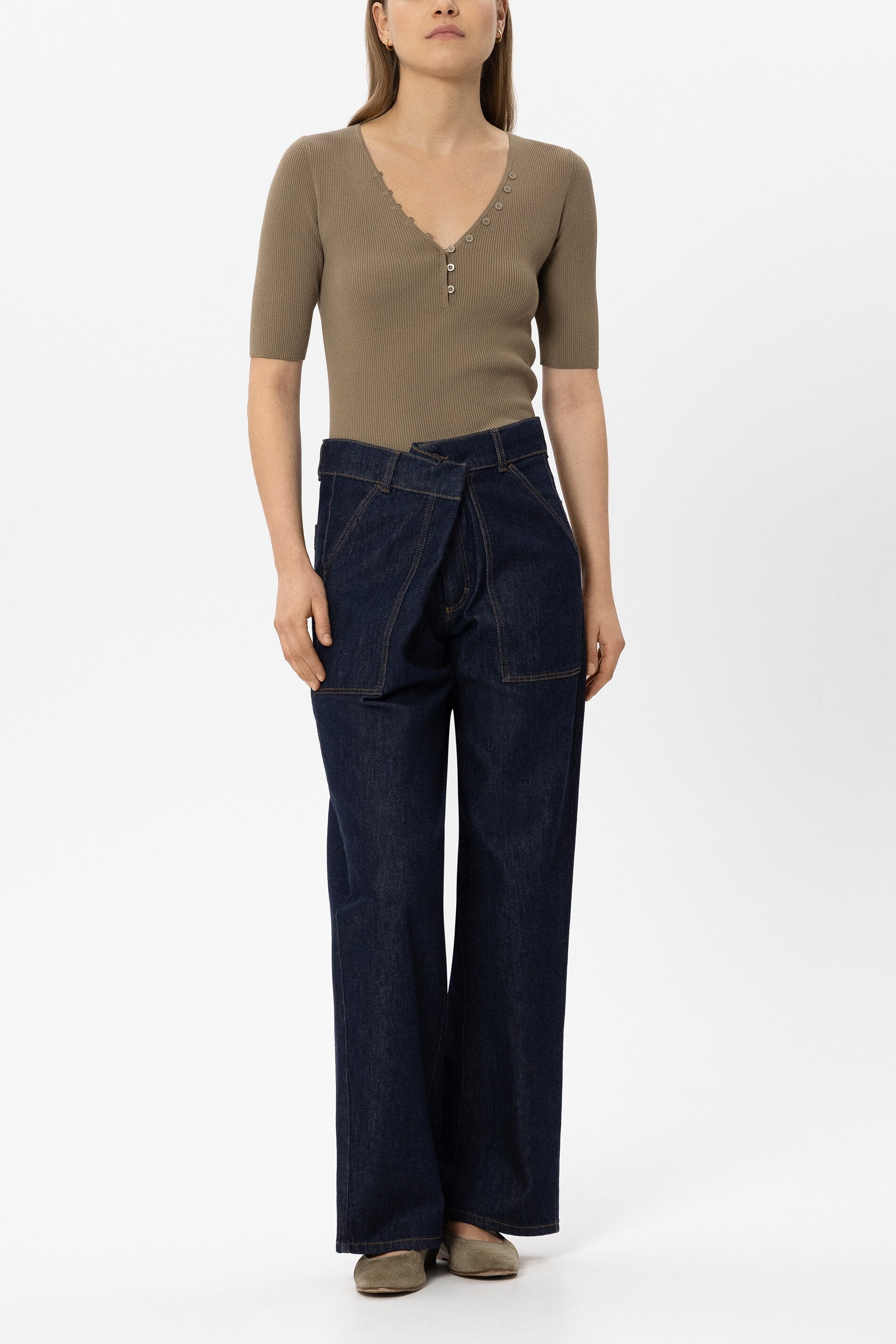 Feinstrick-Pullover - salbei - Standard | Model Front