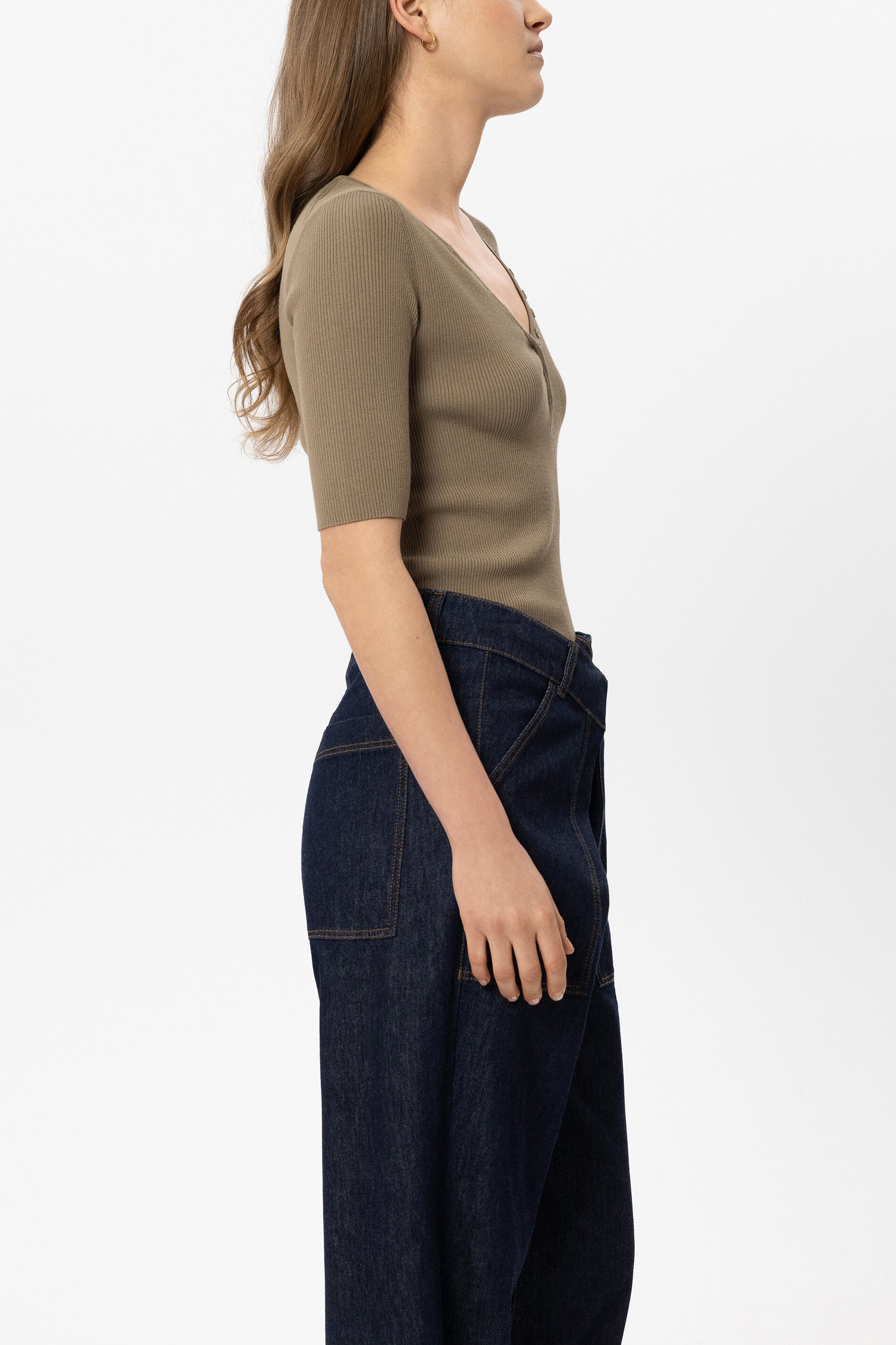 Feinstrick-Pullover - salbei - Standard | Model Seite
