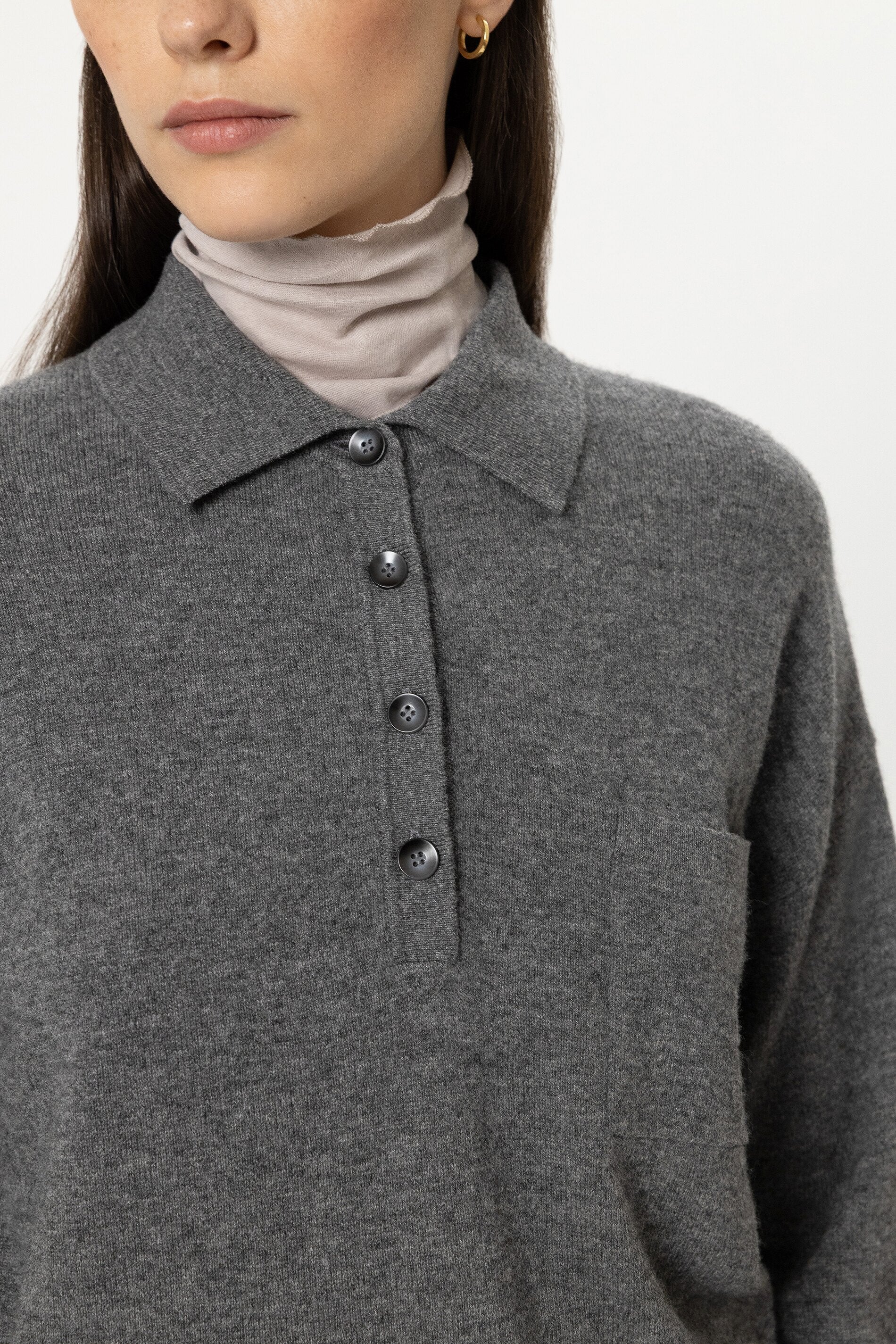 Polo aus Kaschmir-Mix - heather grey - Standard | Model Detail