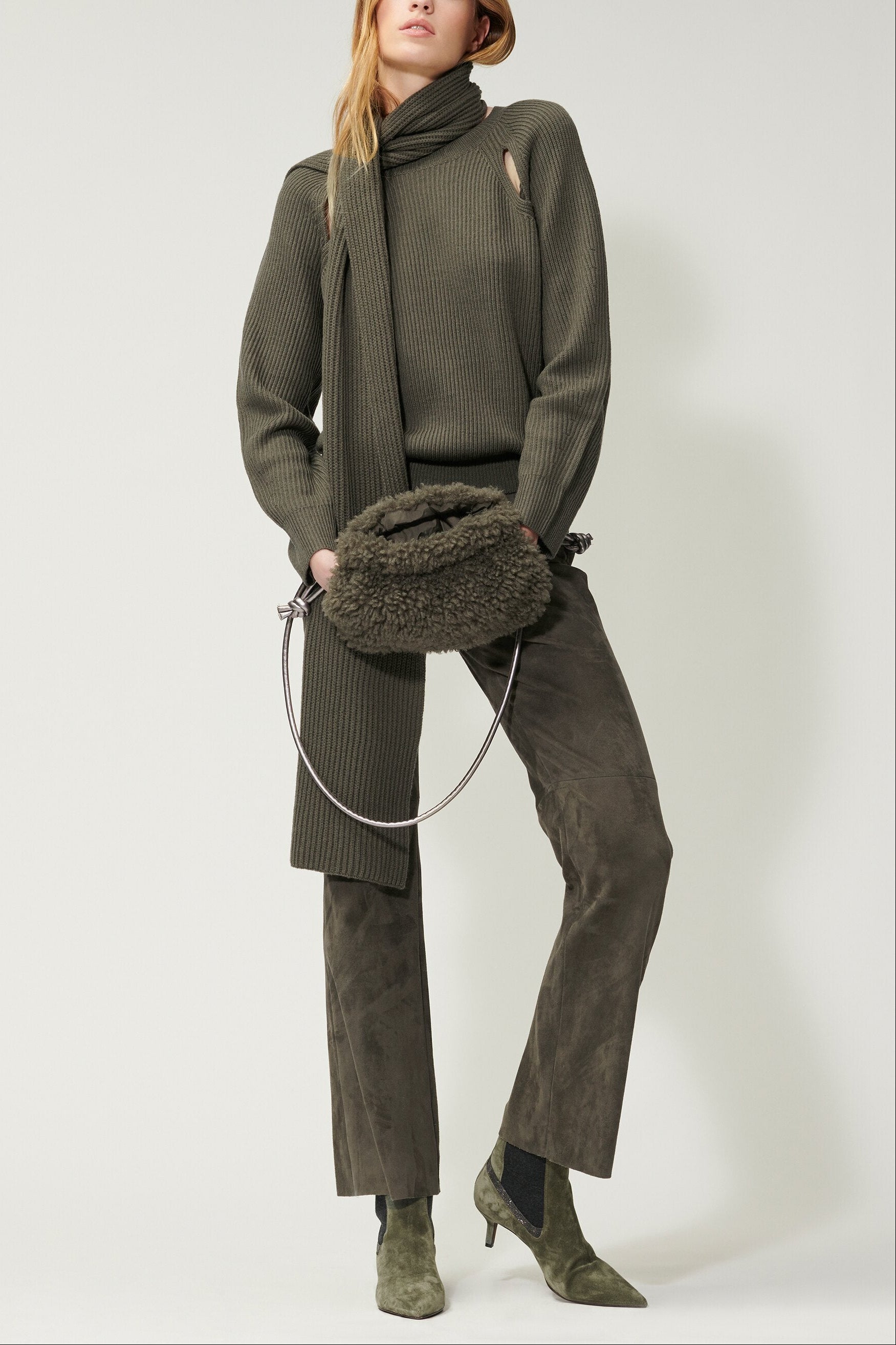 Cut-Out-Pullover - greyish khaki - Standard | Model Front