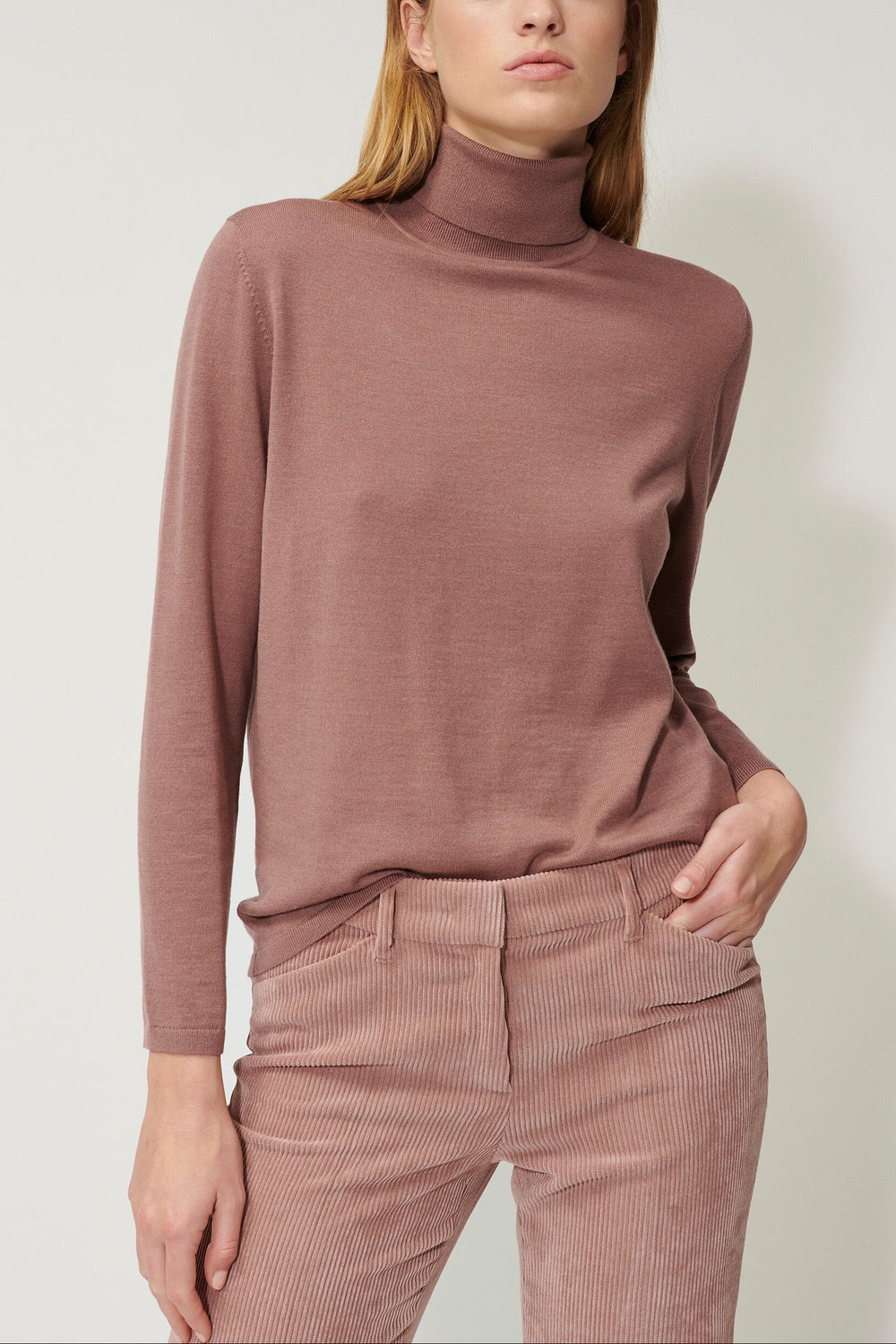 Rollkragenpulli aus Woll-Mix - smoky rosewood - Standard