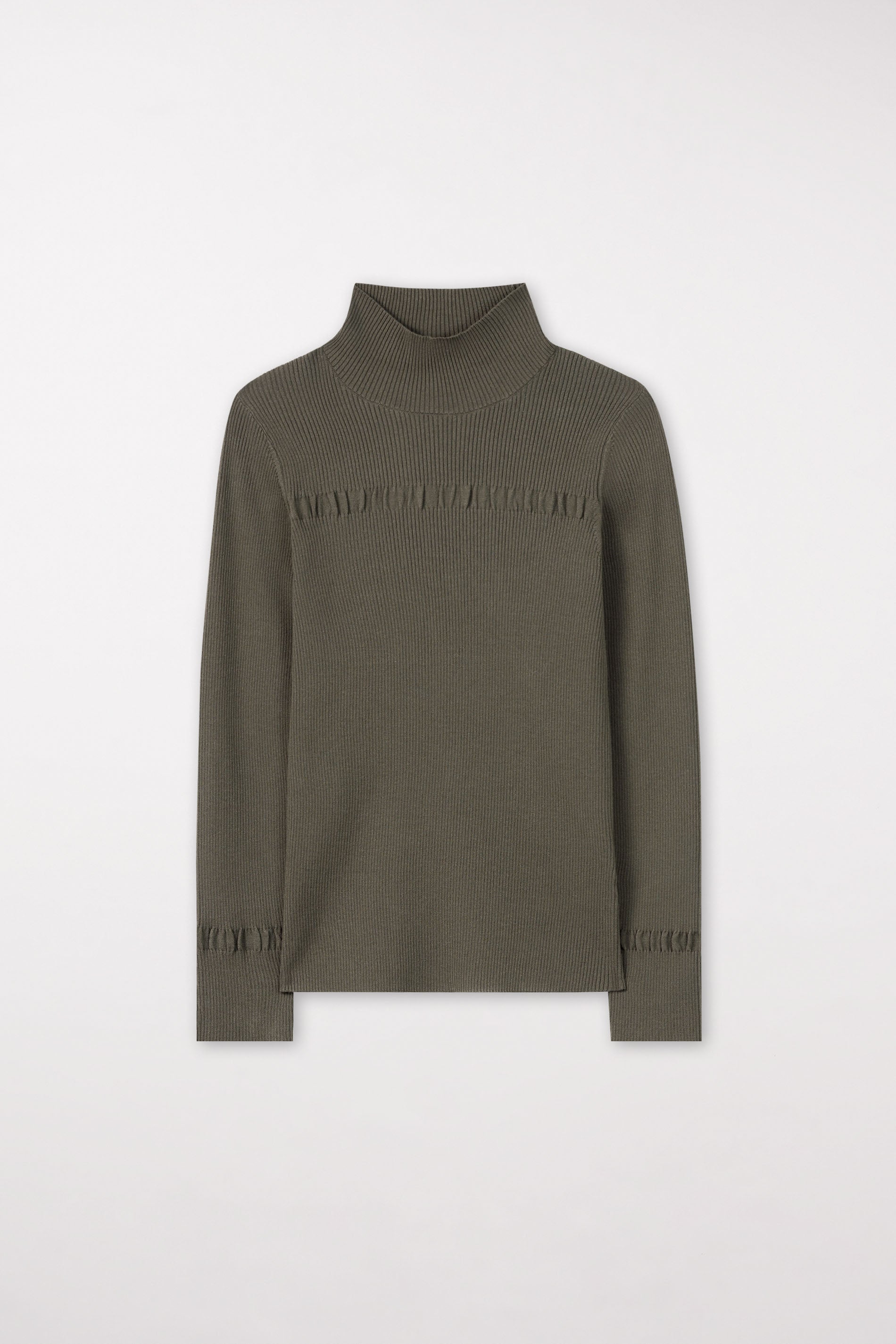 Turtleneck aus Rippstrick - greyish khaki - Standard | Artikel Front