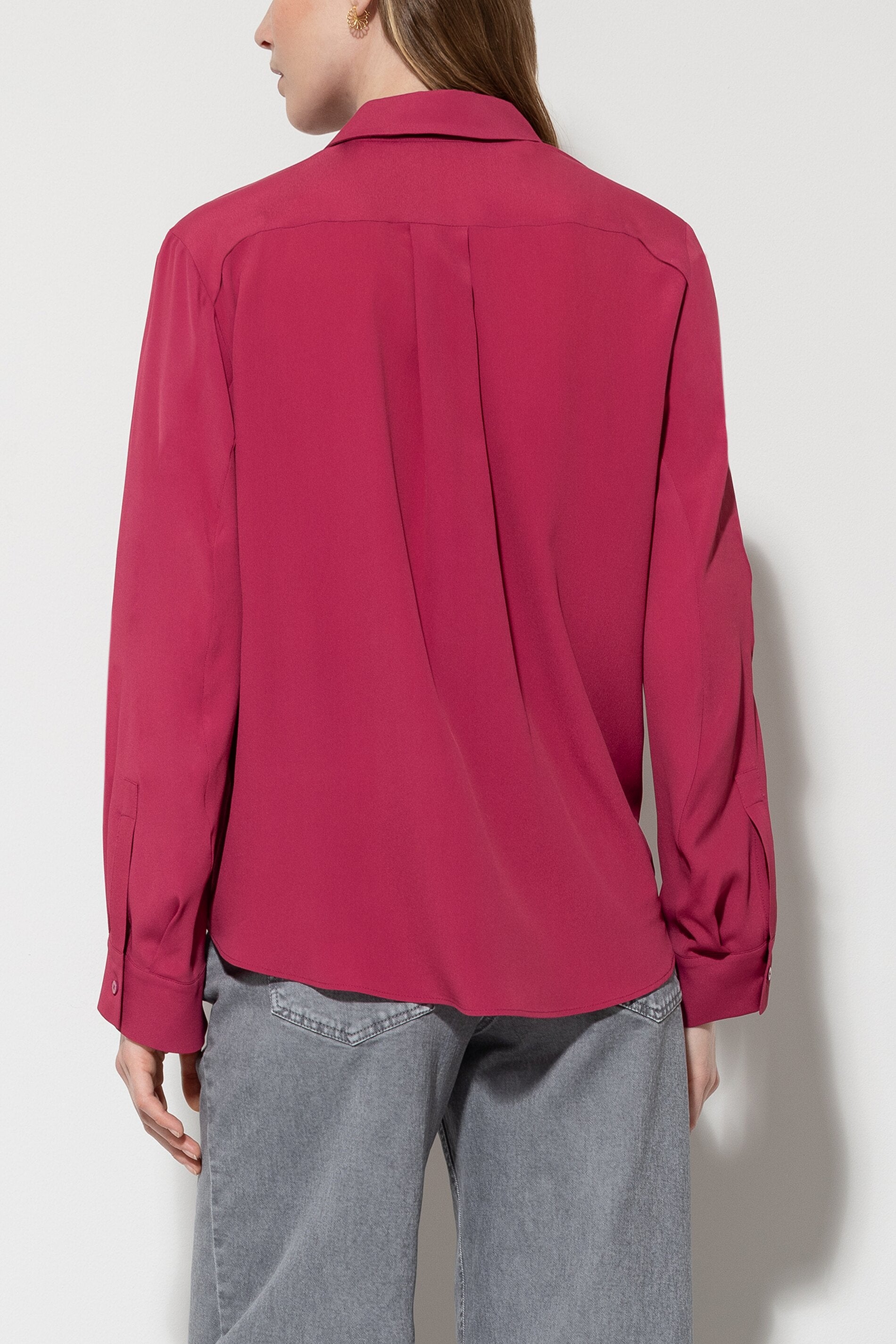 Hemdbluse aus Seiden-Mix - berry pink - Standard | Model Rück