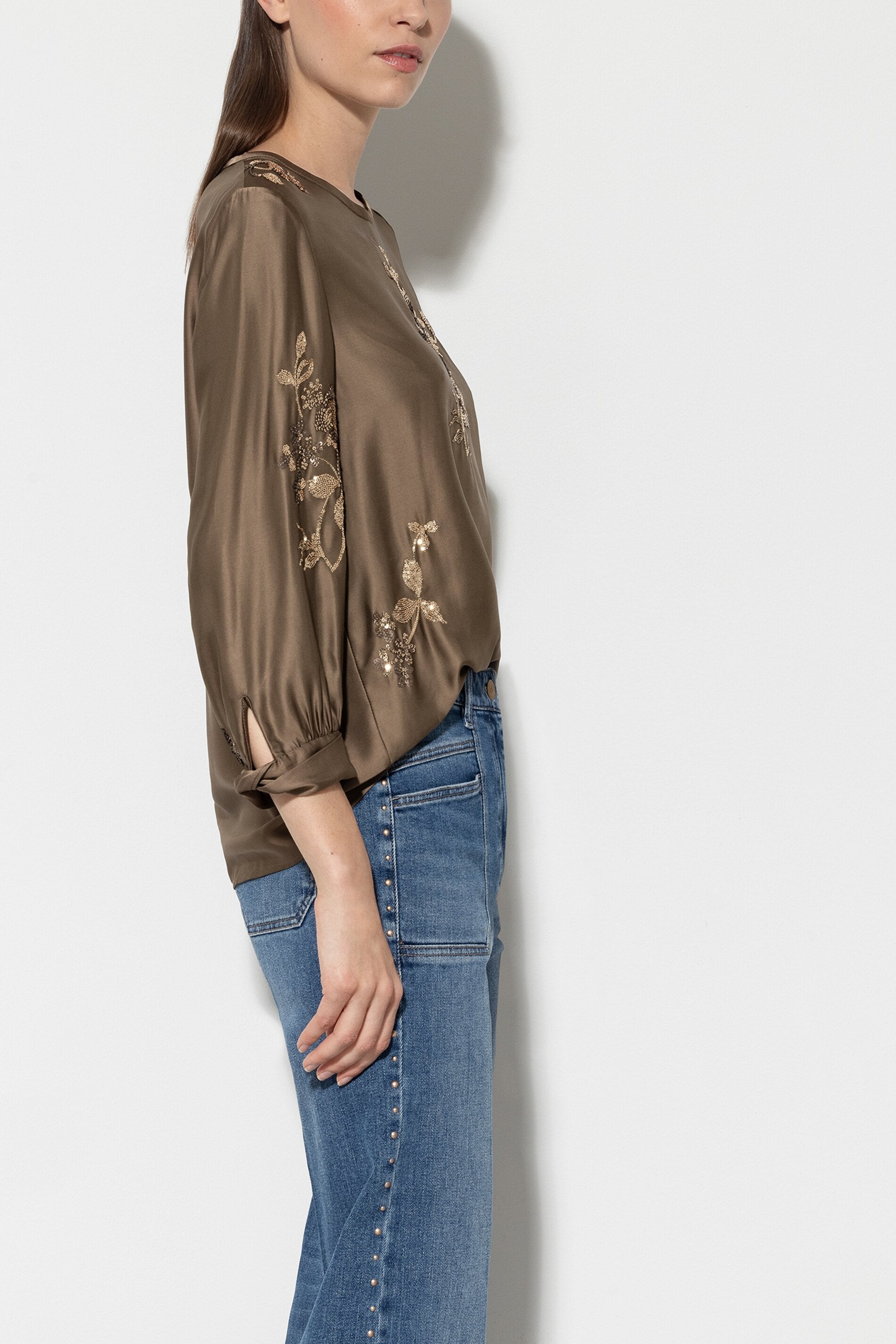 Pailletten-Bluse - tobacco - Standard | Model Seite