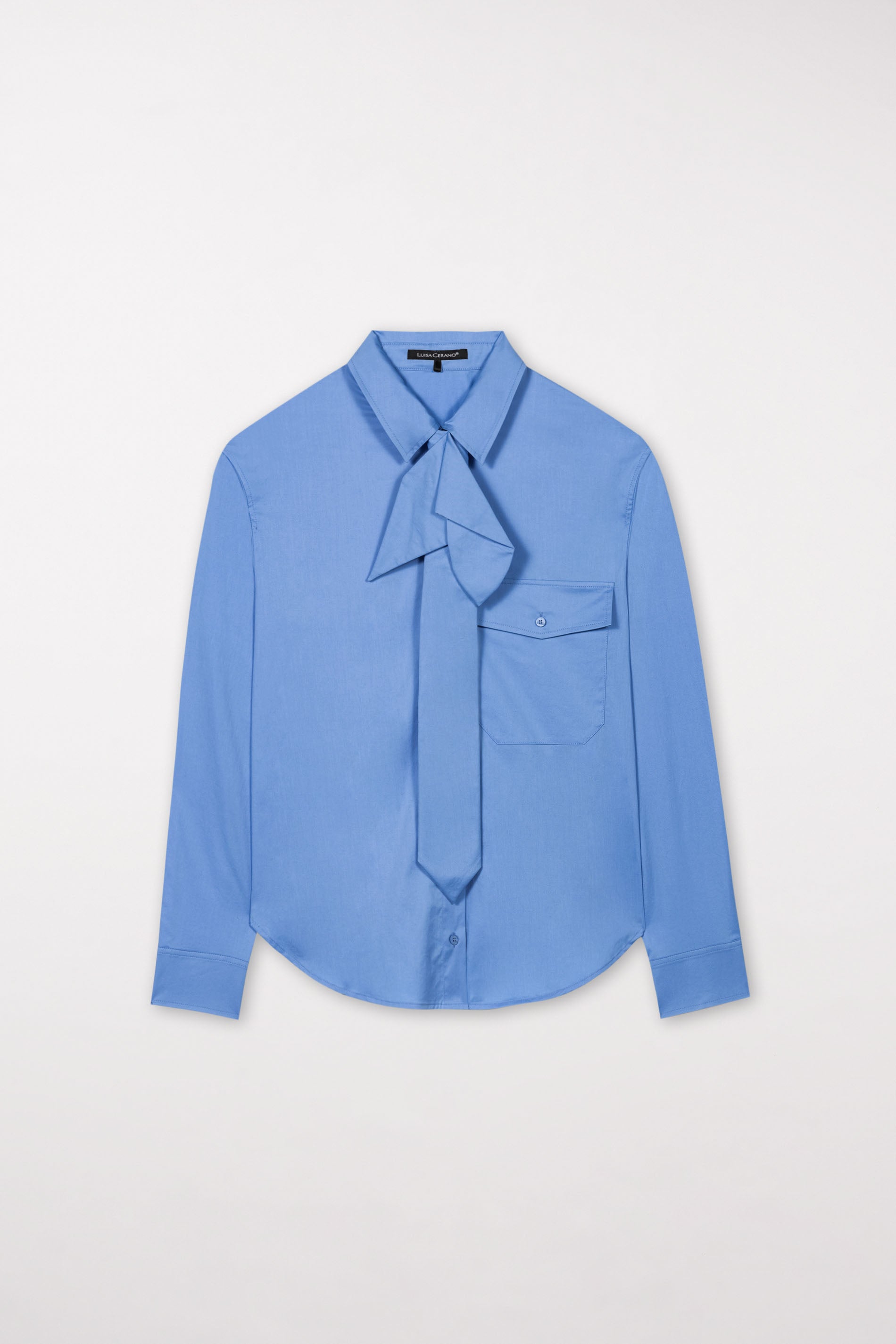 Hemdbluse mit Pattentasche - sky blue - mit Krawatte | Artikel Front