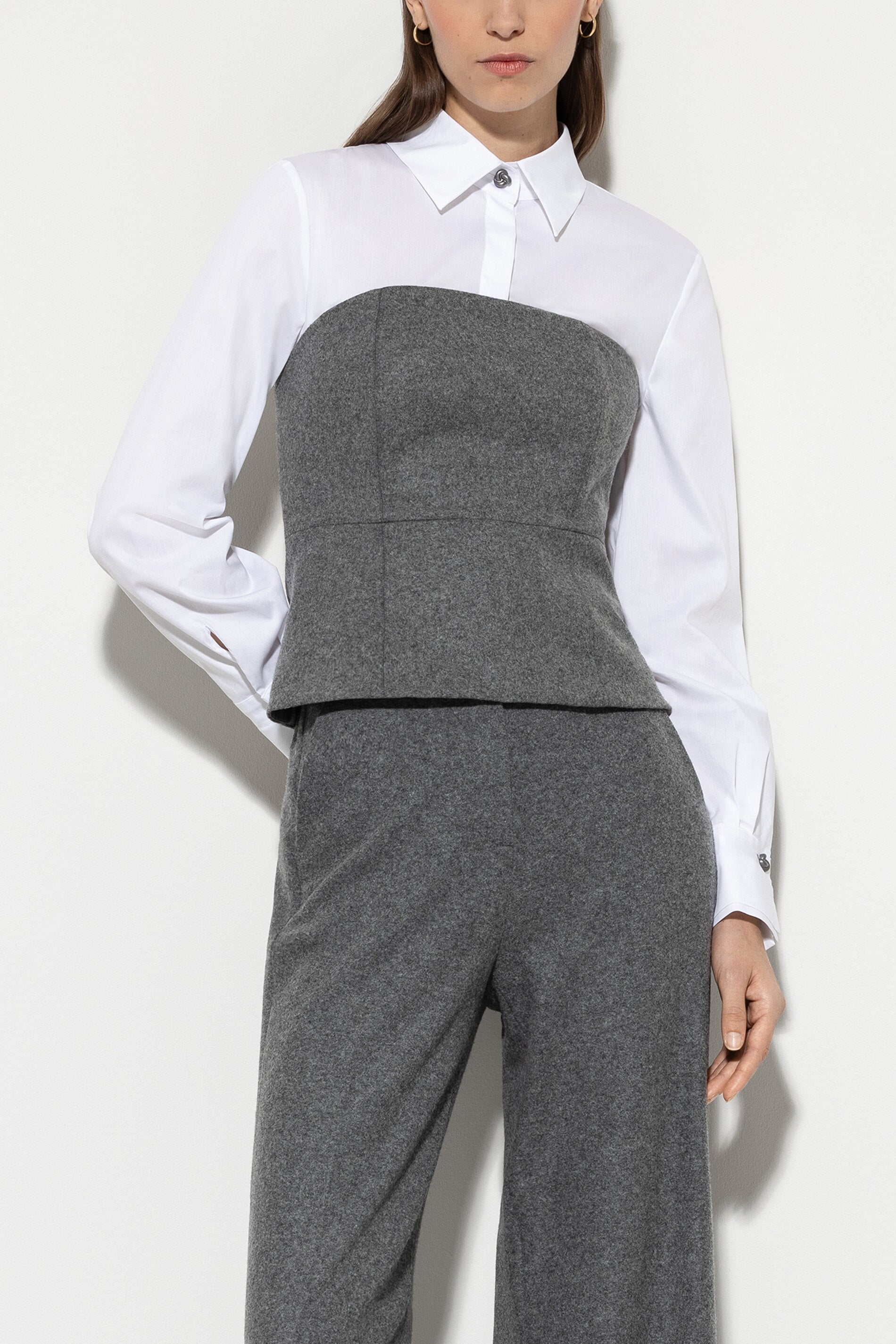 Flanell-Corsage - dark grey melange - Standard | Model Front