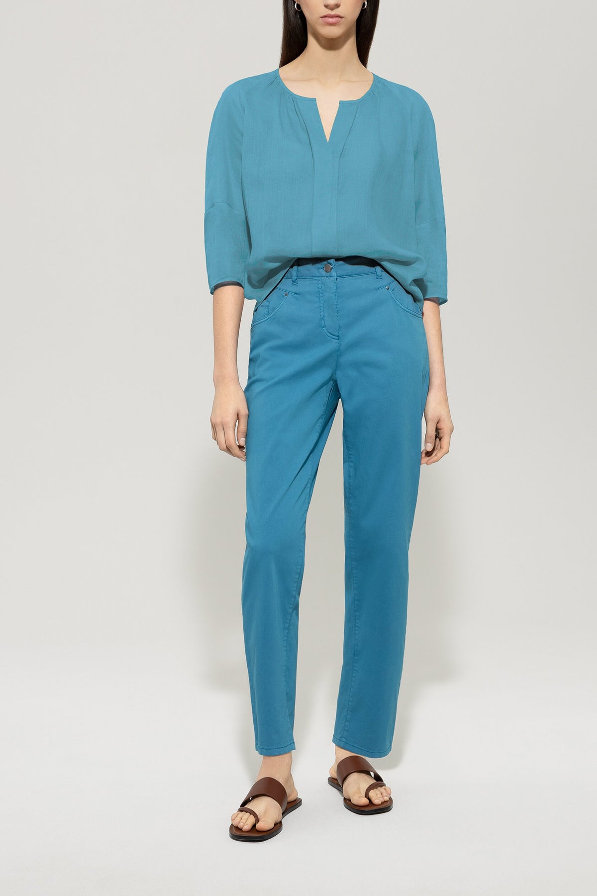 Ramie-Tunika-Bluse - turquoise - Standard | Model Front