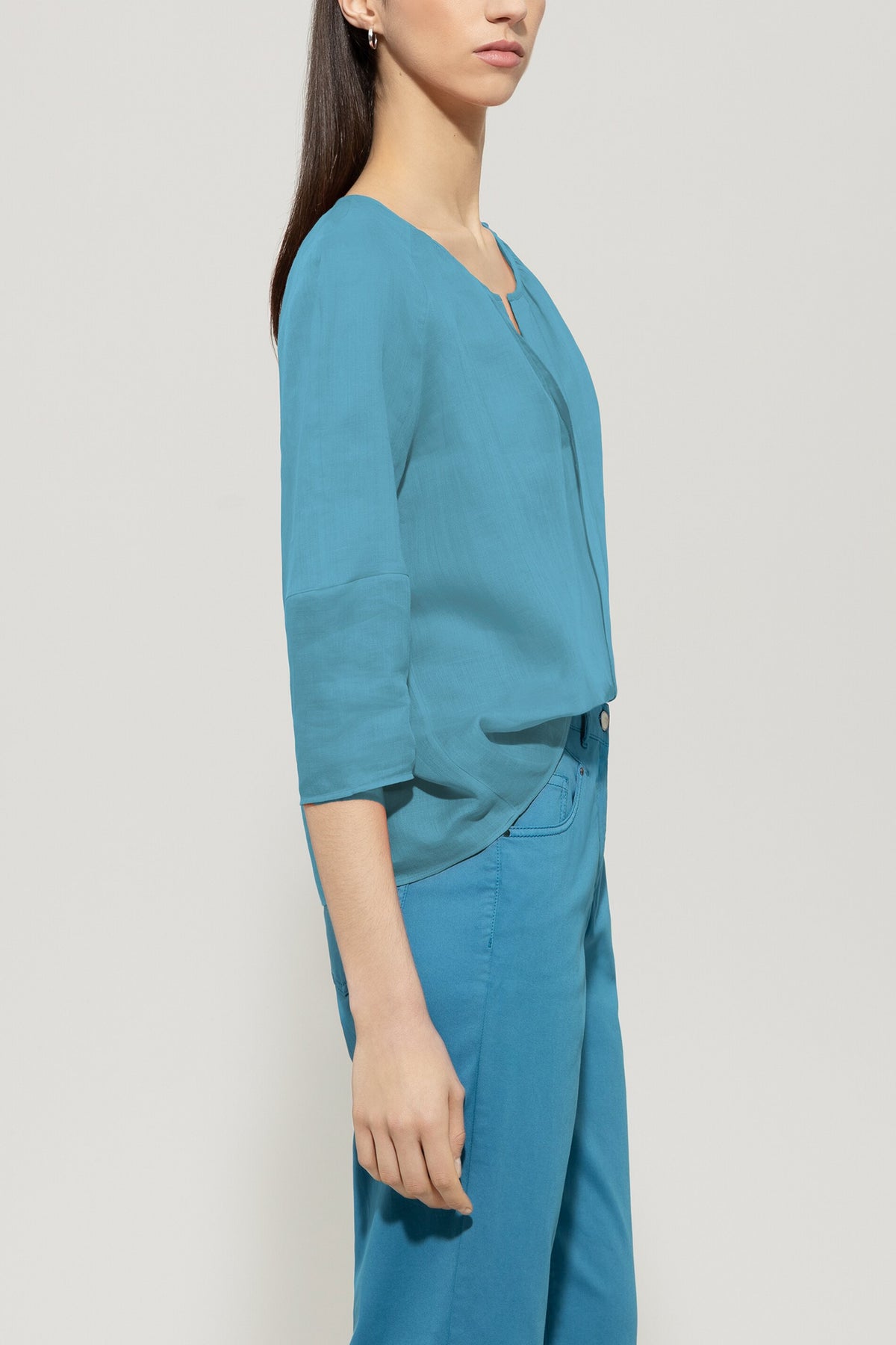 Ramie-Tunika-Bluse - turquoise - Standard | Model Seite