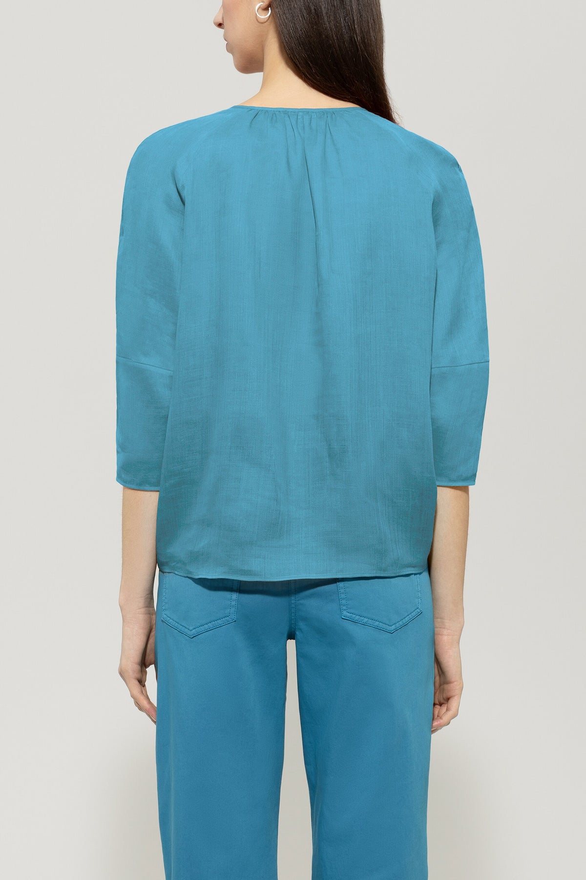 Ramie-Tunika-Bluse - turquoise - Standard | Model Rück