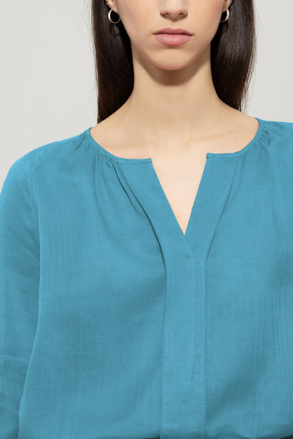 Ramie-Tunika-Bluse - turquoise - Standard | Model Detail