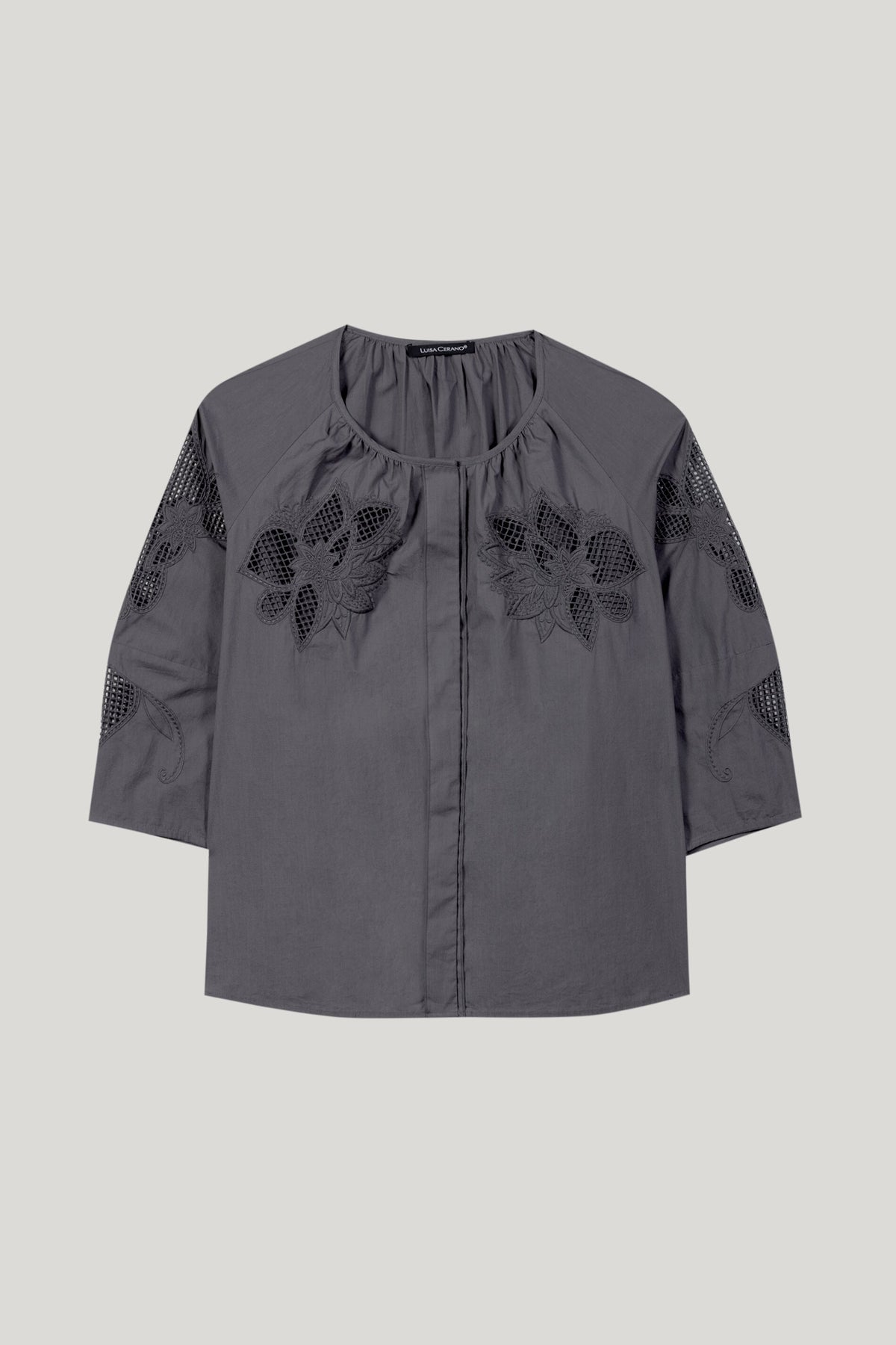 Tunika-Bluse mit Stickerei - cool grey - Standard | Artikel Front