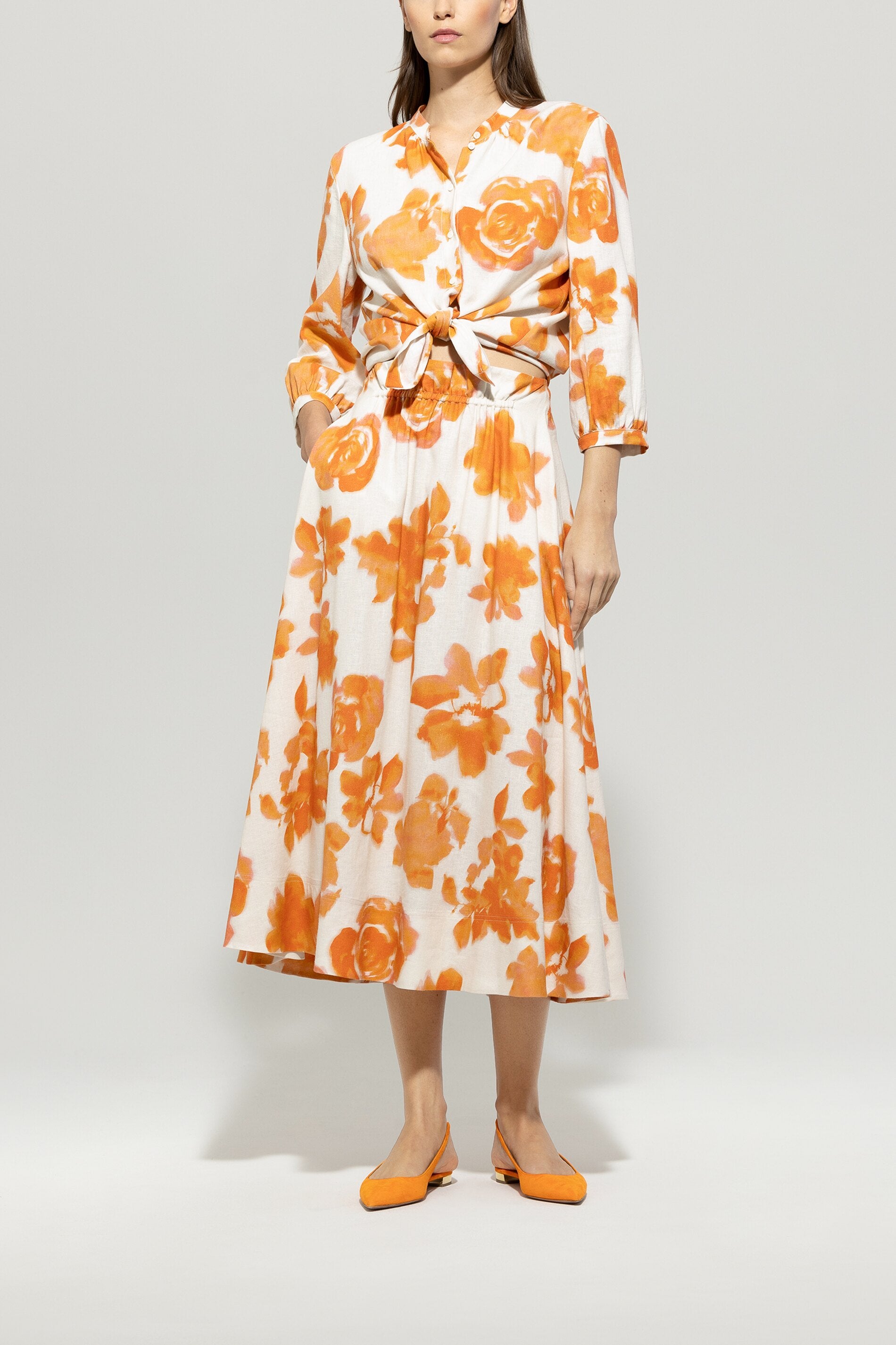 Tunikabluse mit Flower-Print - peachy orange - multi - Standard | Model Front