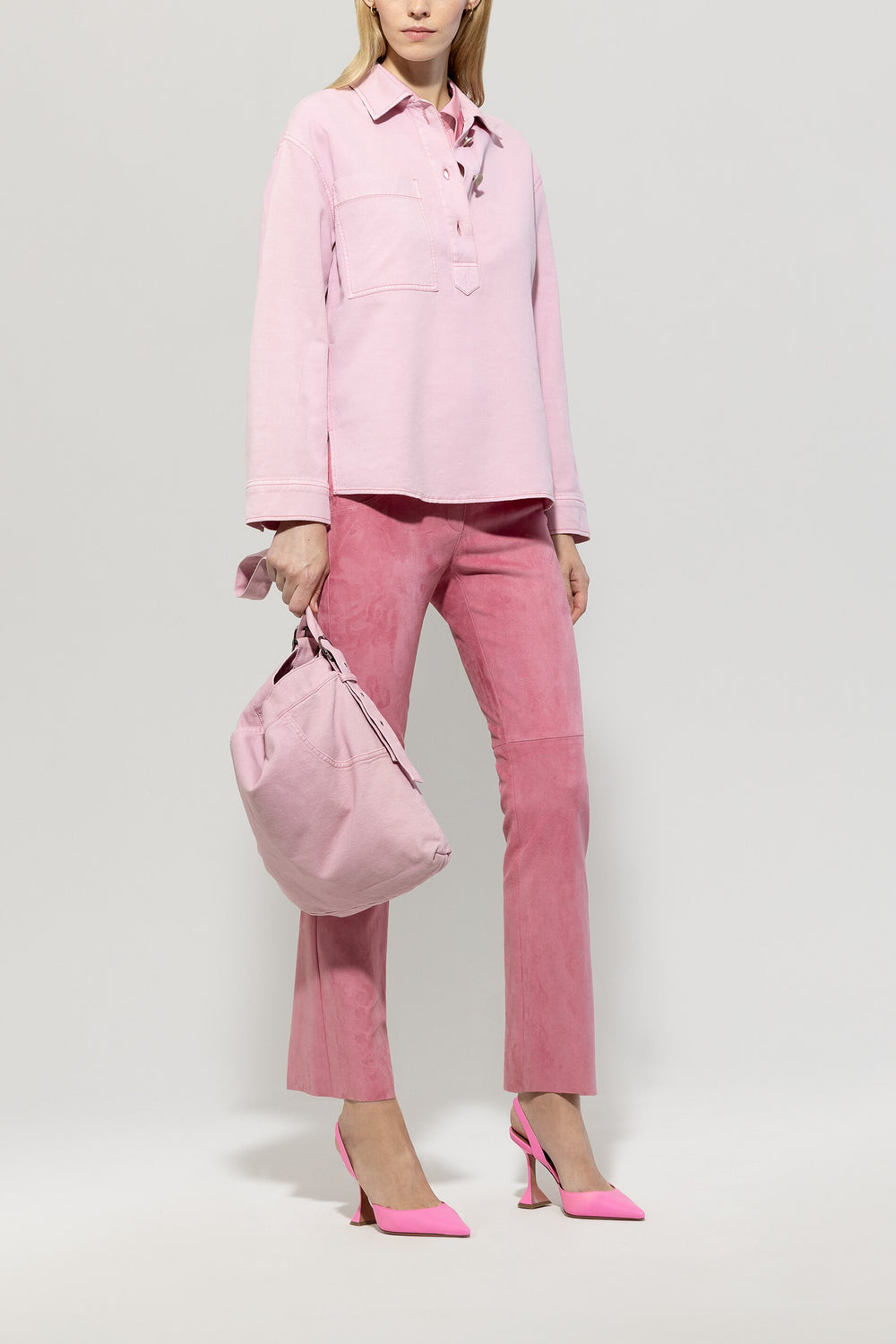 Denim-Bluse aus Leinen-Mix - fresh rose - Standard