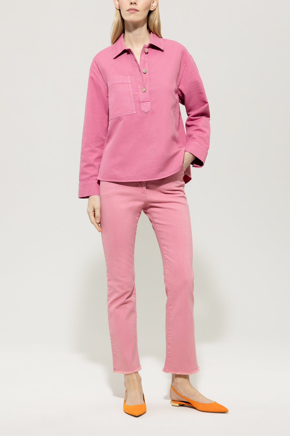 Denim-Bluse aus Leinen-Mix - cherry blossom - Standard