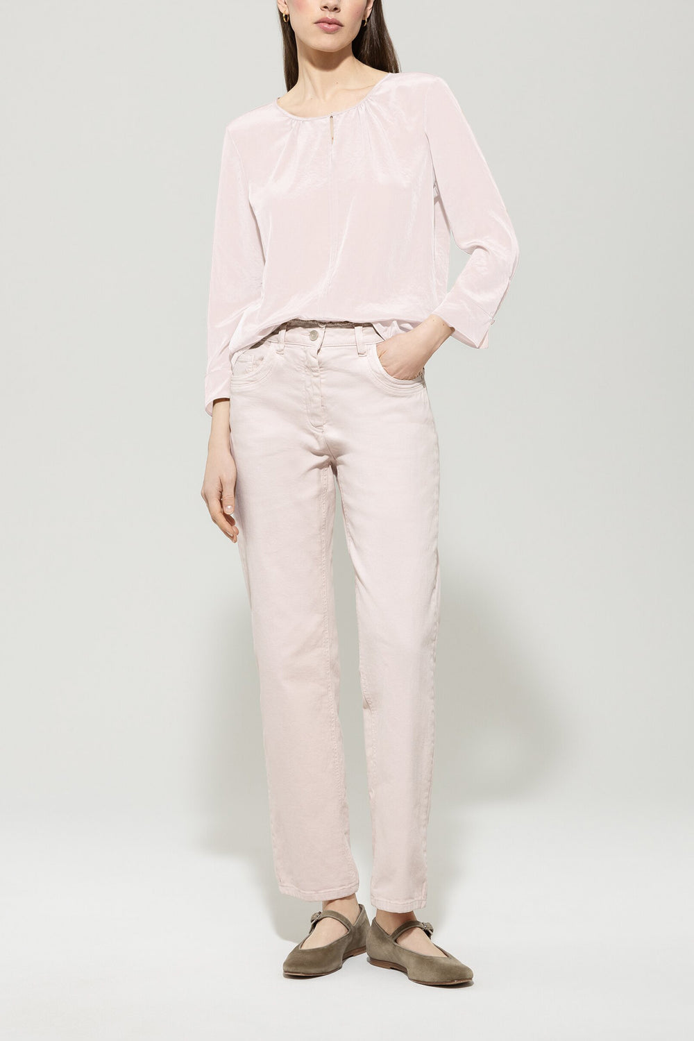Flowing blouse shirt - creamy powder - Standard