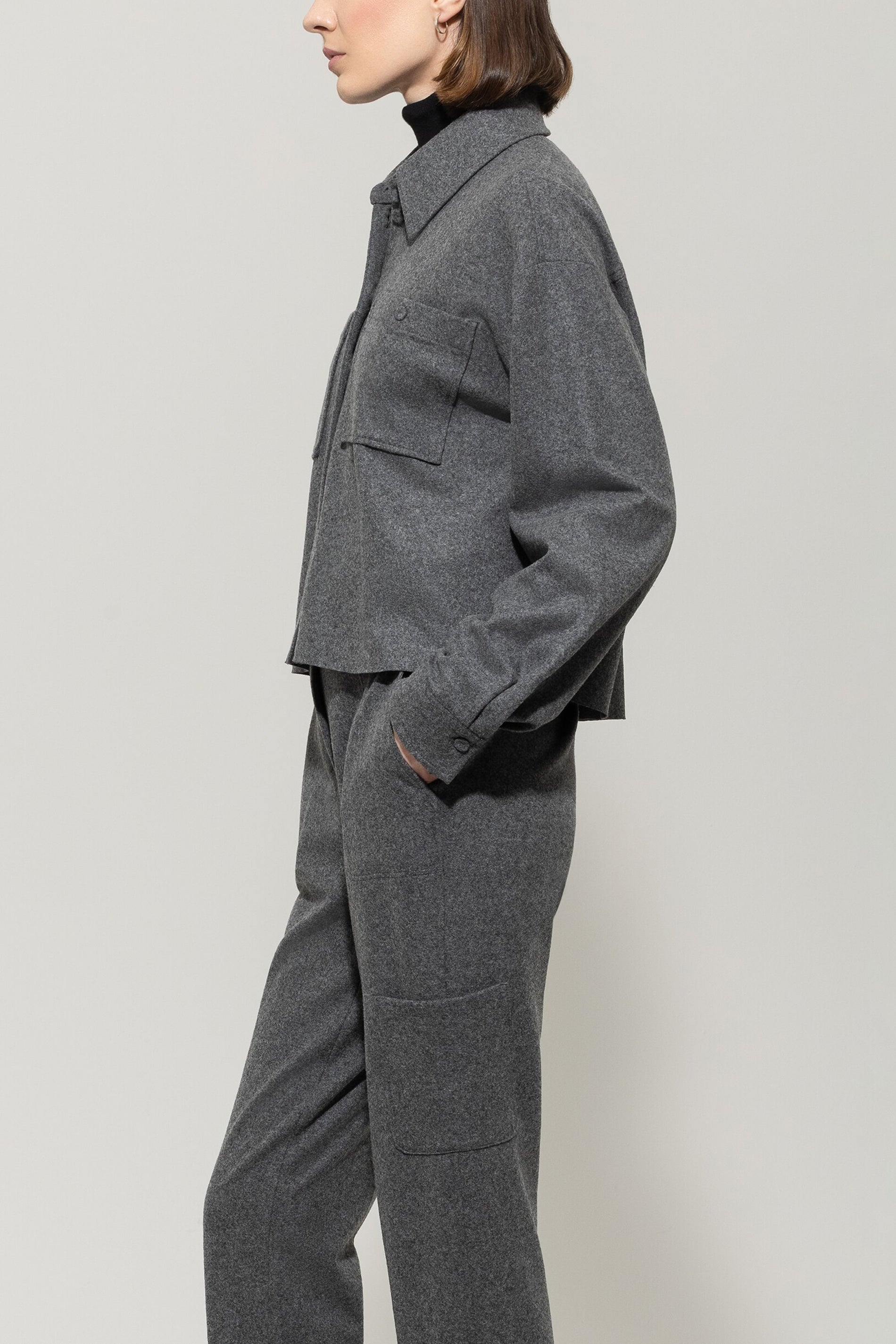 Flanell-Hemd - dark grey melange - Standard | Model Seite