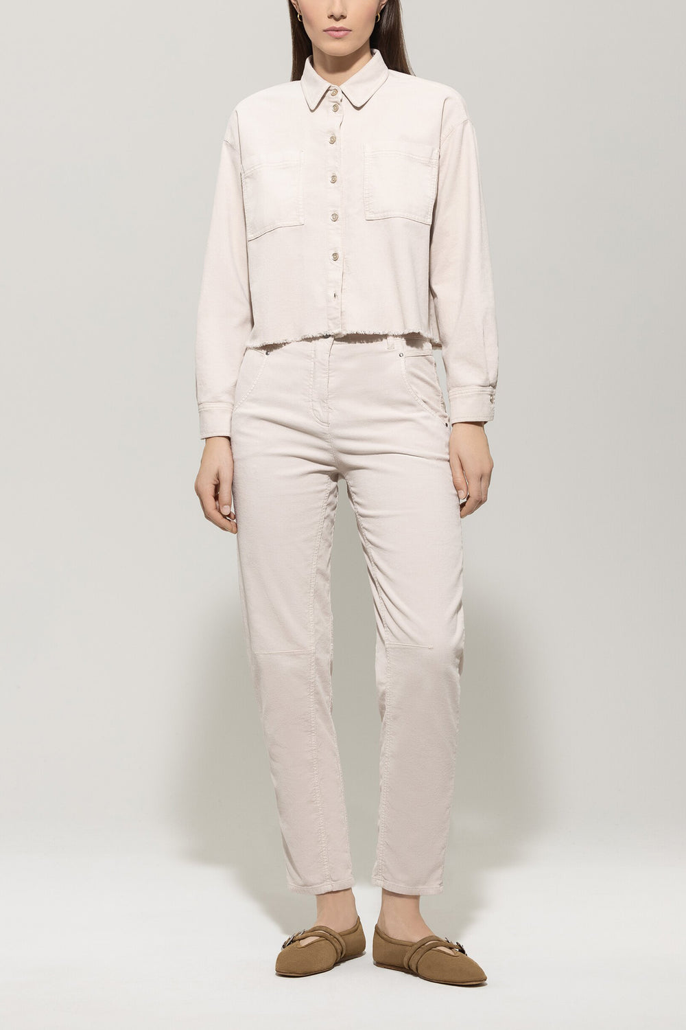 Corduroy shirt with fringed details - silky cream - Standard