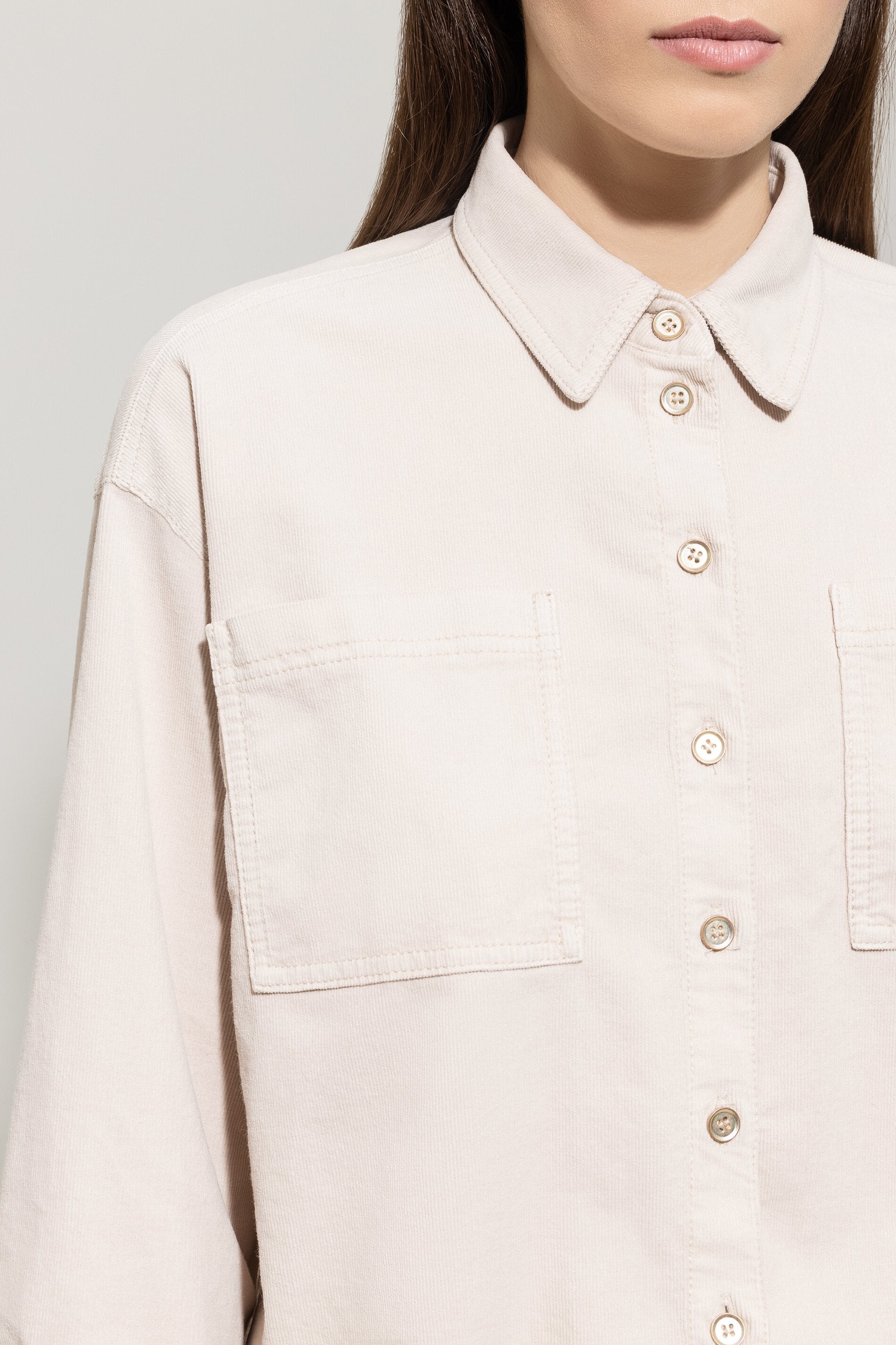 Cord-Hemd mit Fransendetails - silky cream - Standard | Model Detail