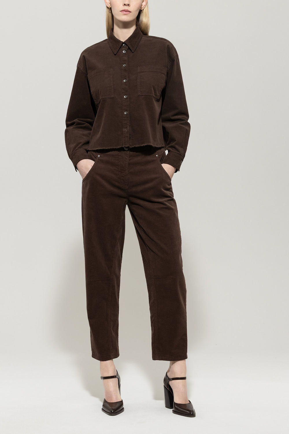 Corduroy shirt with fringed details - espresso - Standard
