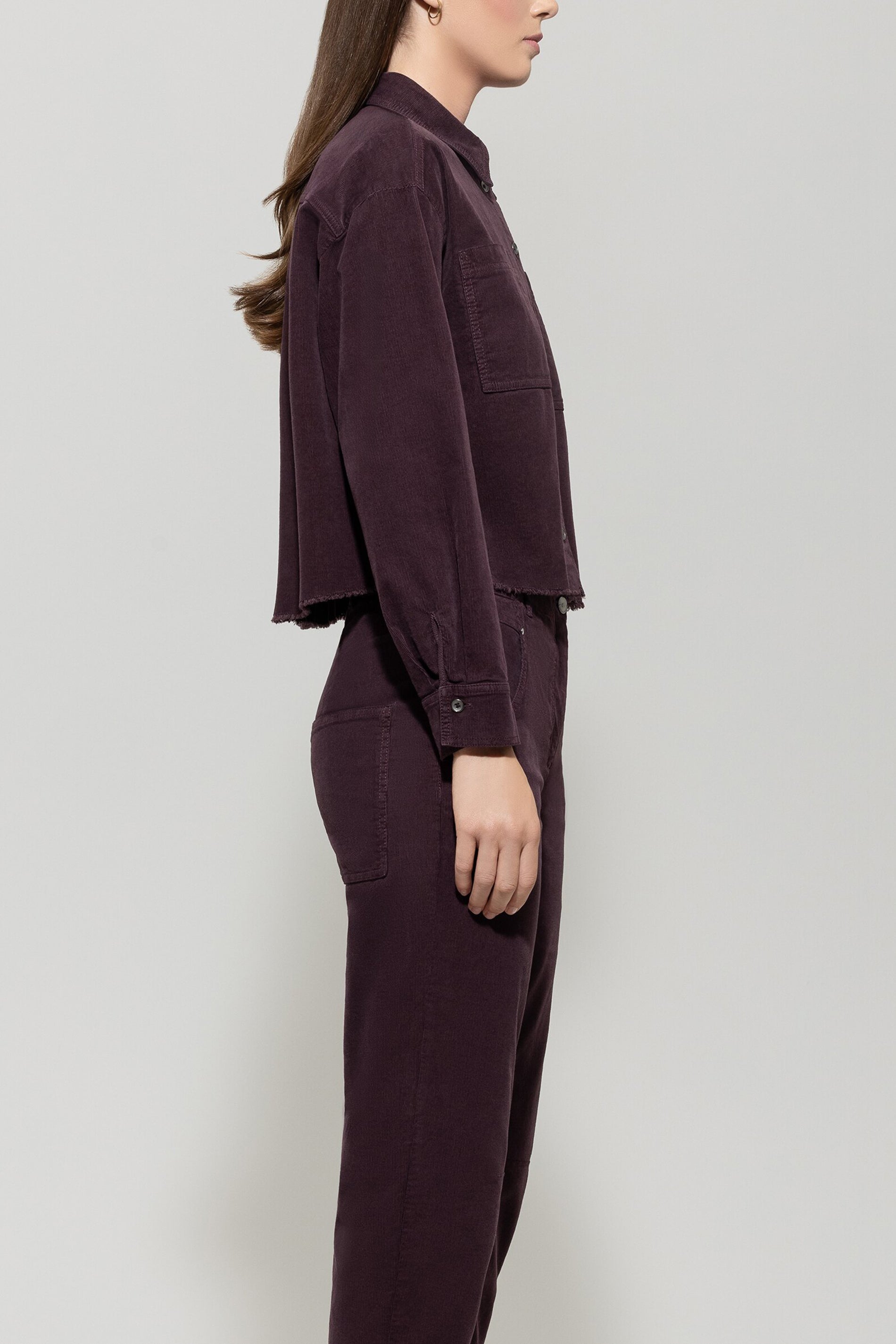 Cord-Hemd mit Fransendetails - burgundy - Standard | Model Seite