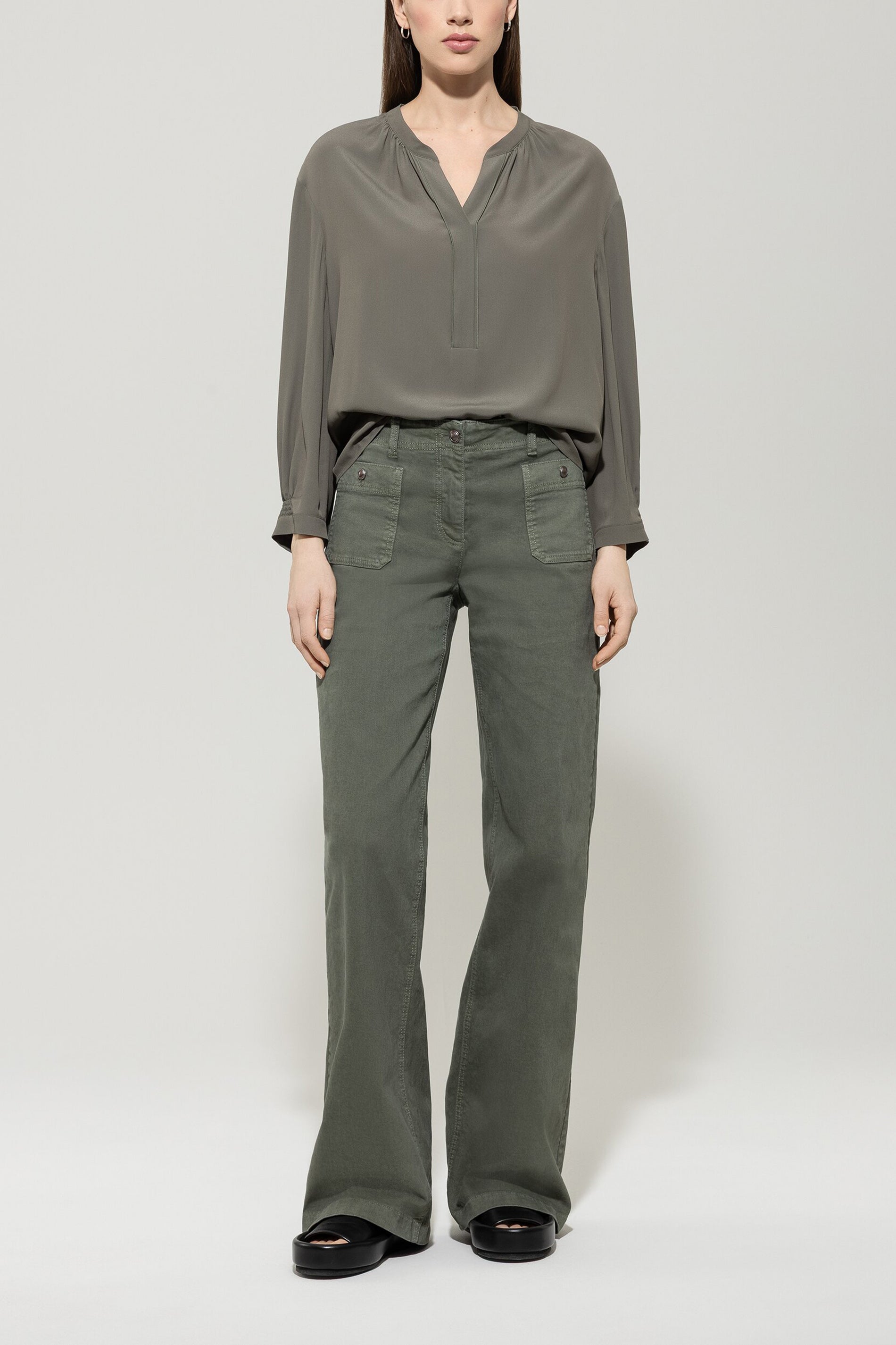 3020489 Khaki Linen Blend Tunic Blouse