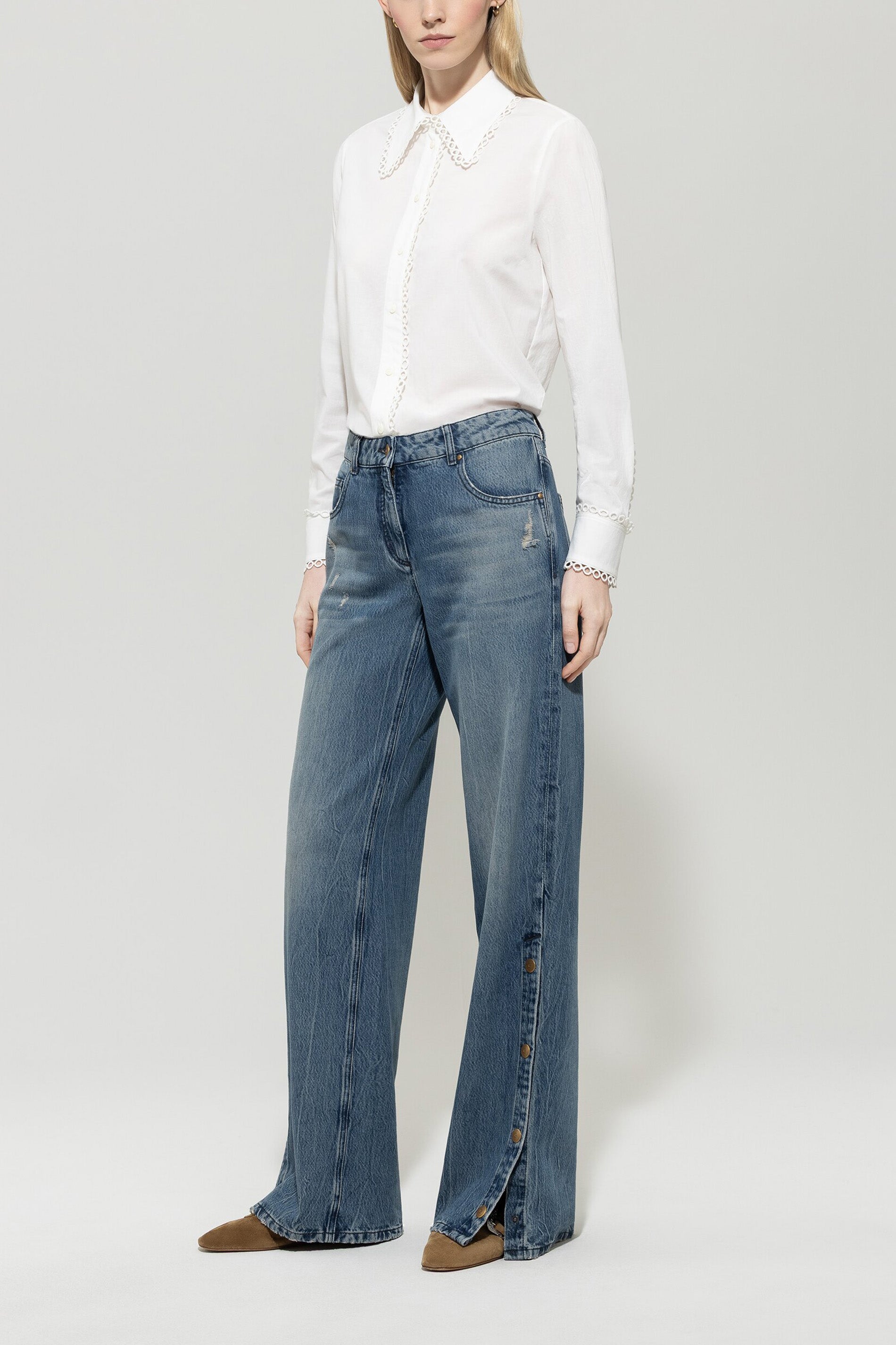 Hemdbluse aus Baumwoll-Voile - off white - Standard | Model Front