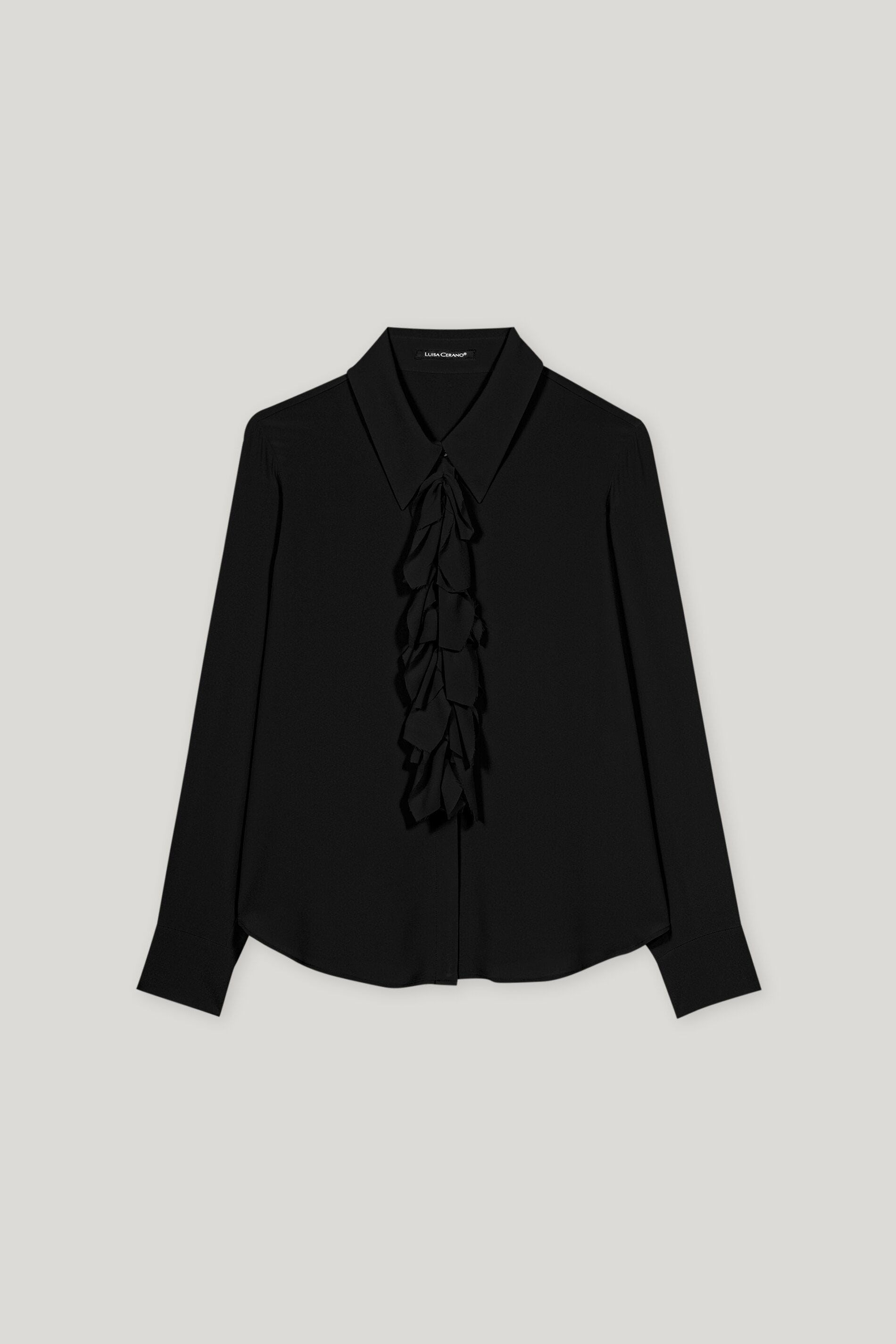 Rüschenbluse aus Seiden-Mix - deep black - Standard | Artikel Front