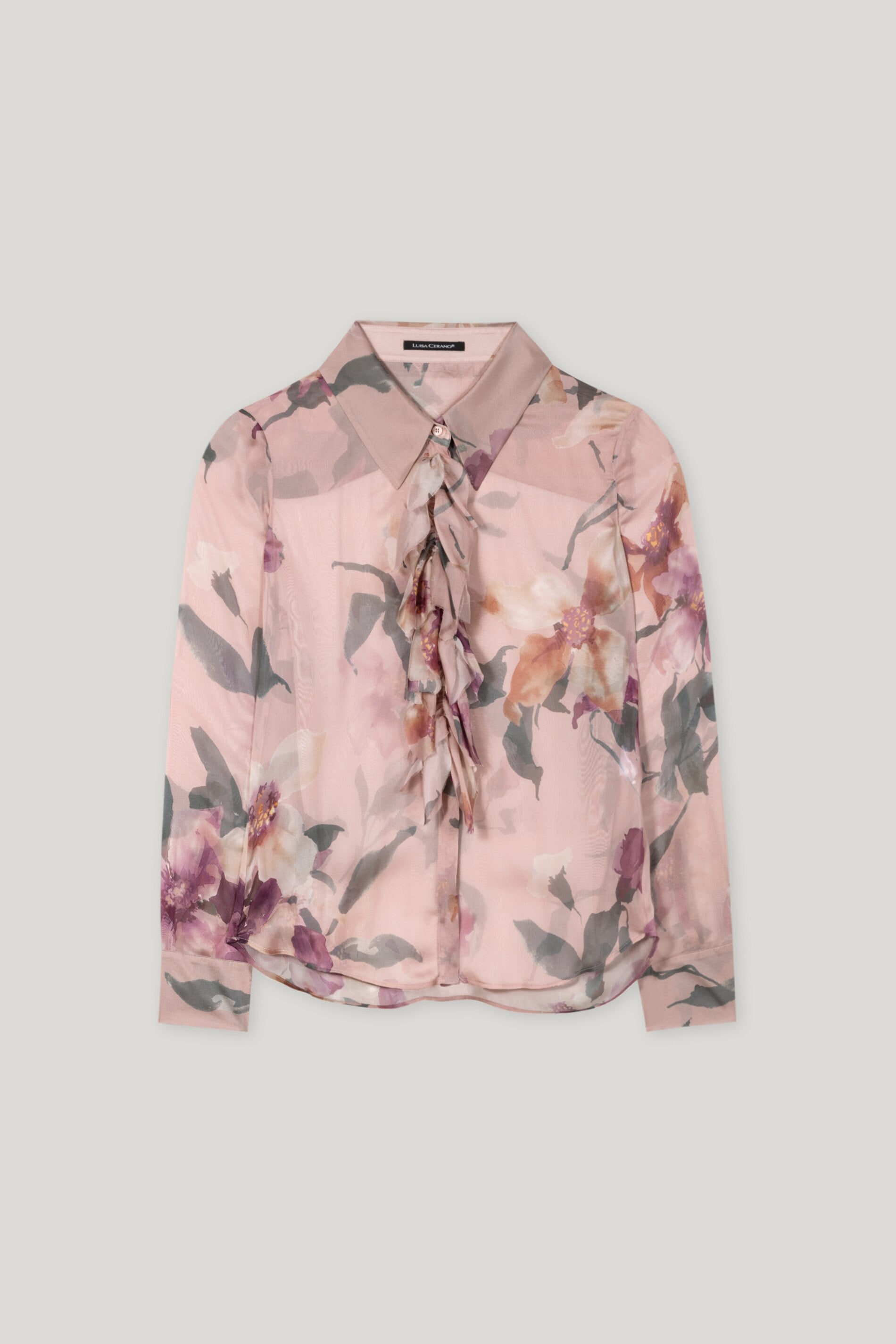 Seidenbluse mit Flower-Print - multi - mit Rüsche | Artikel Front