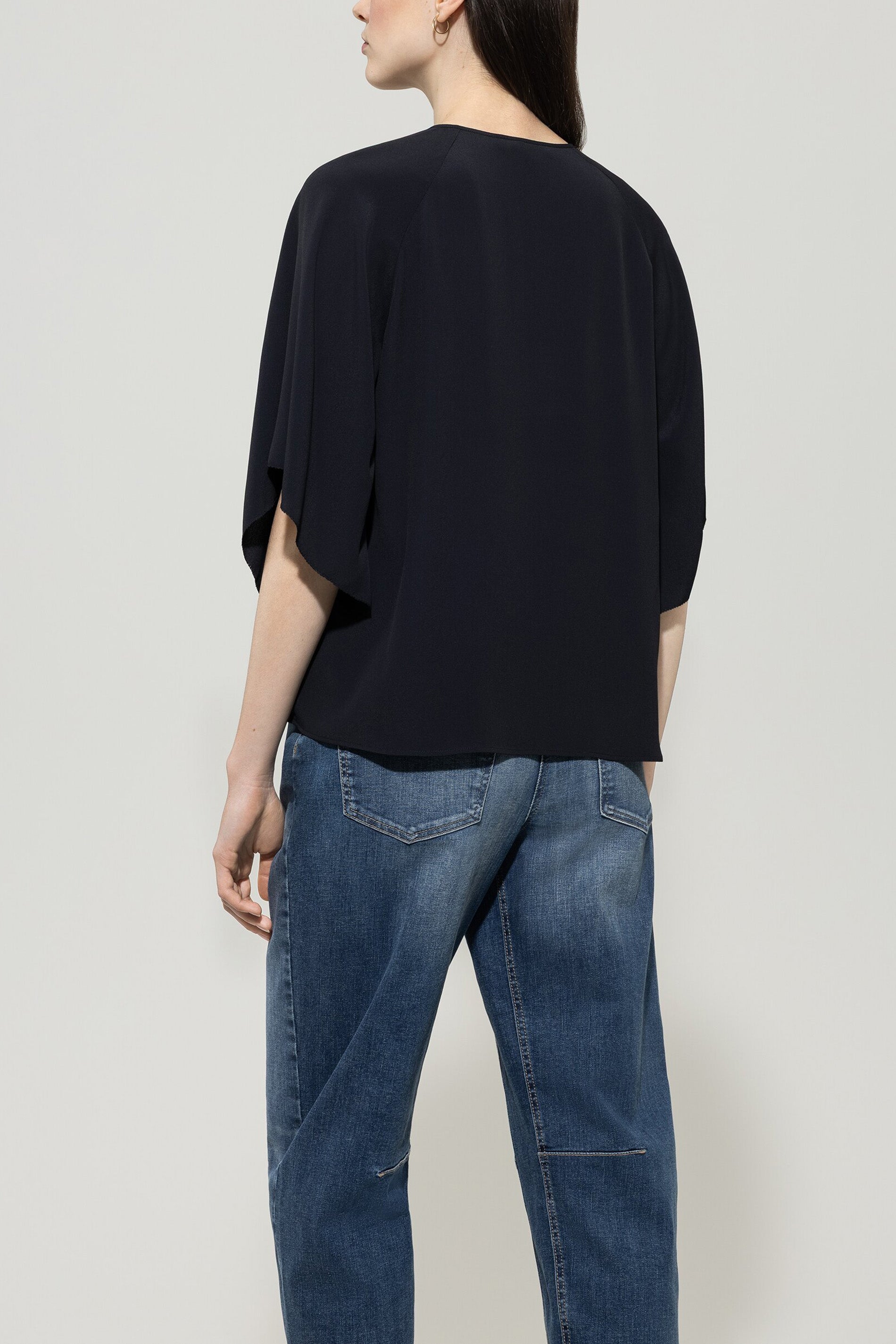 Tunikabluse aus Seiden-Mix - dark blue - Standard | Model Rück