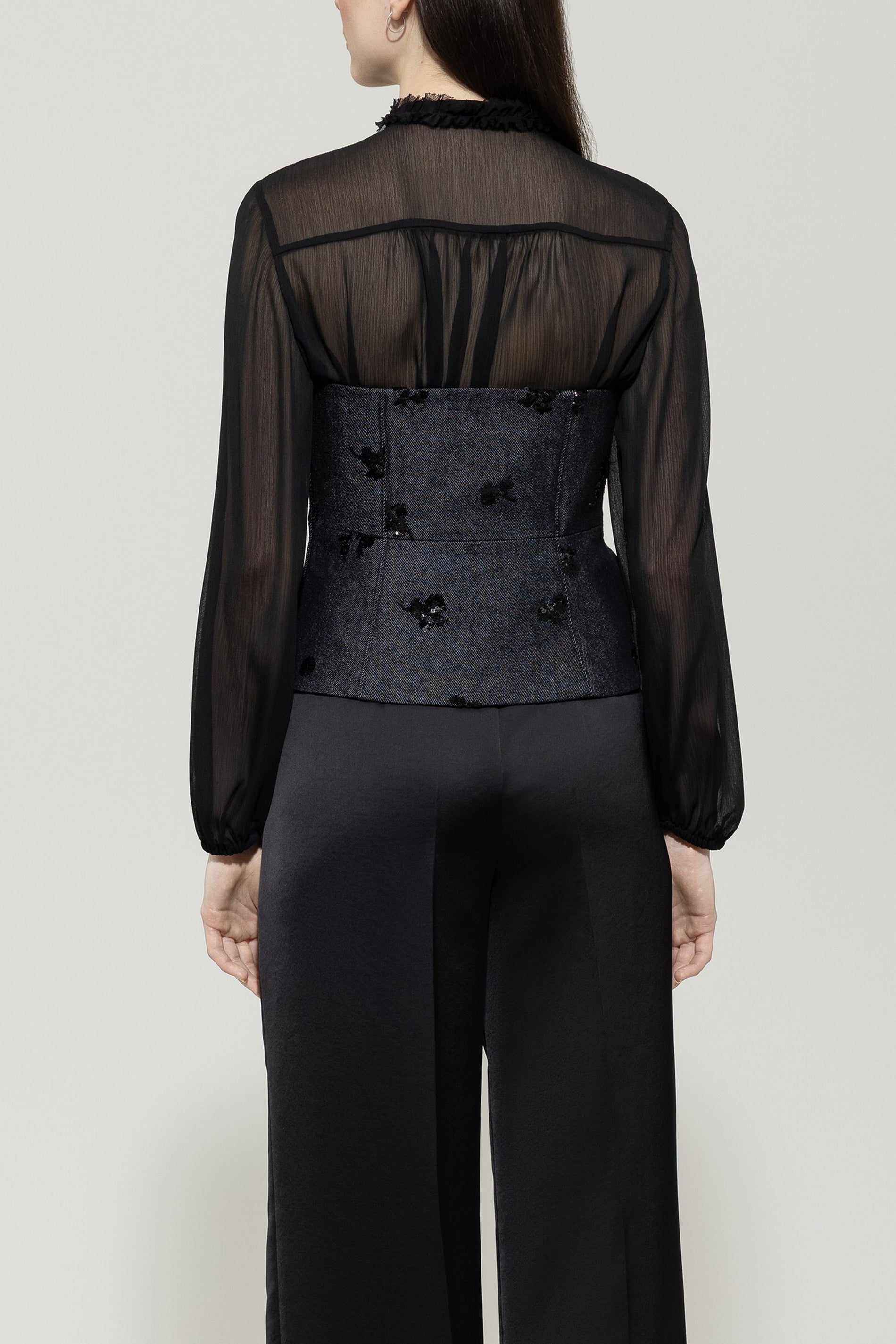 Pailletten-Denim-Corsage - dark denim blue - Standard | Model Rück