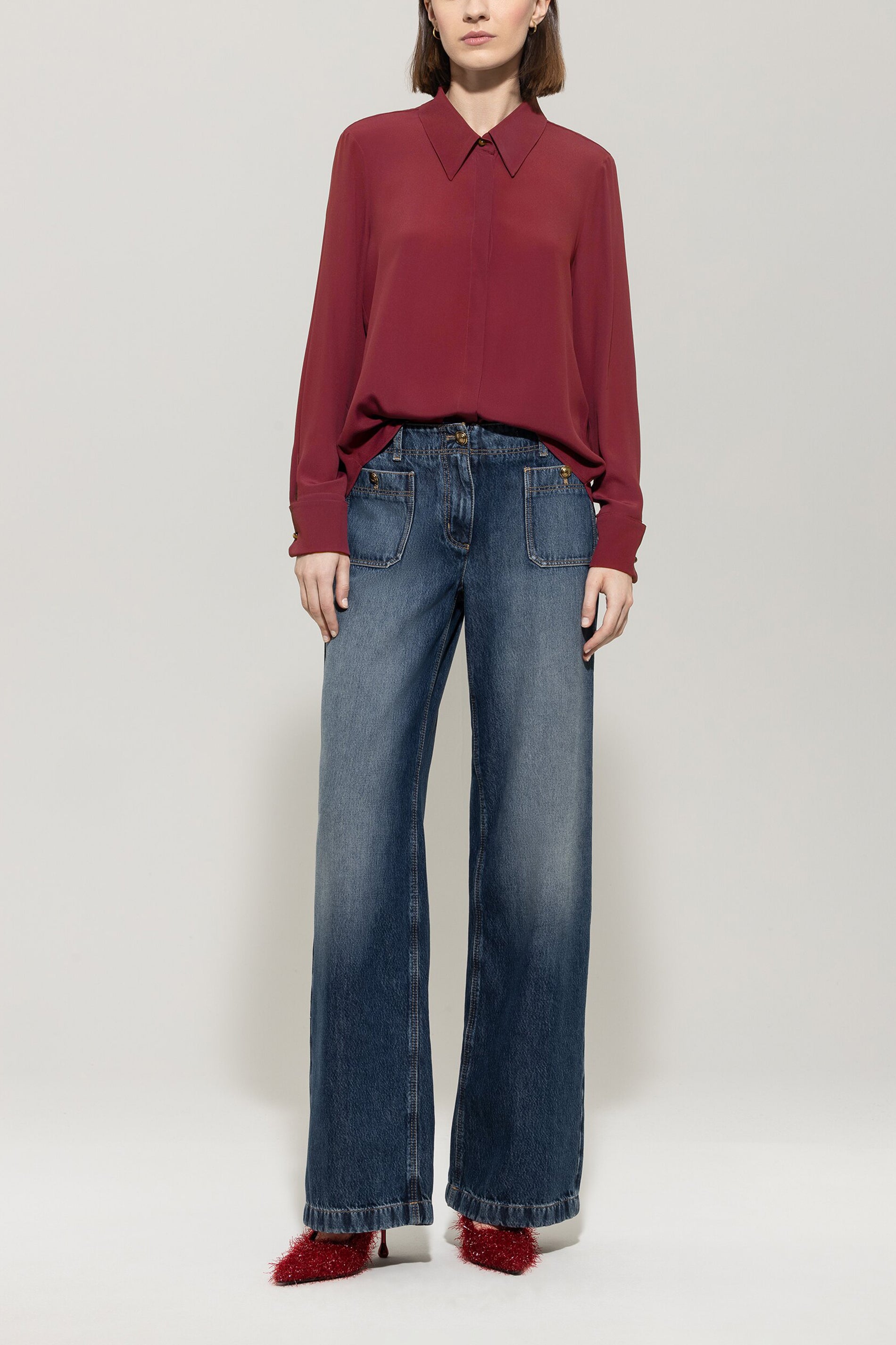 Hemdbluse aus Seiden-Mix - berry red - Standard | Model Front