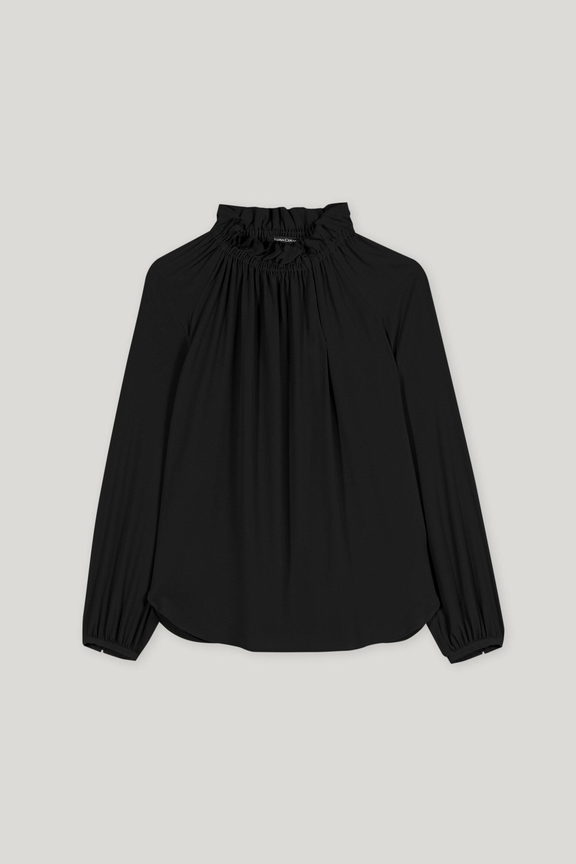 Rüschenbluse aus Seiden-Mix - deep black - Standard | Artikel Front