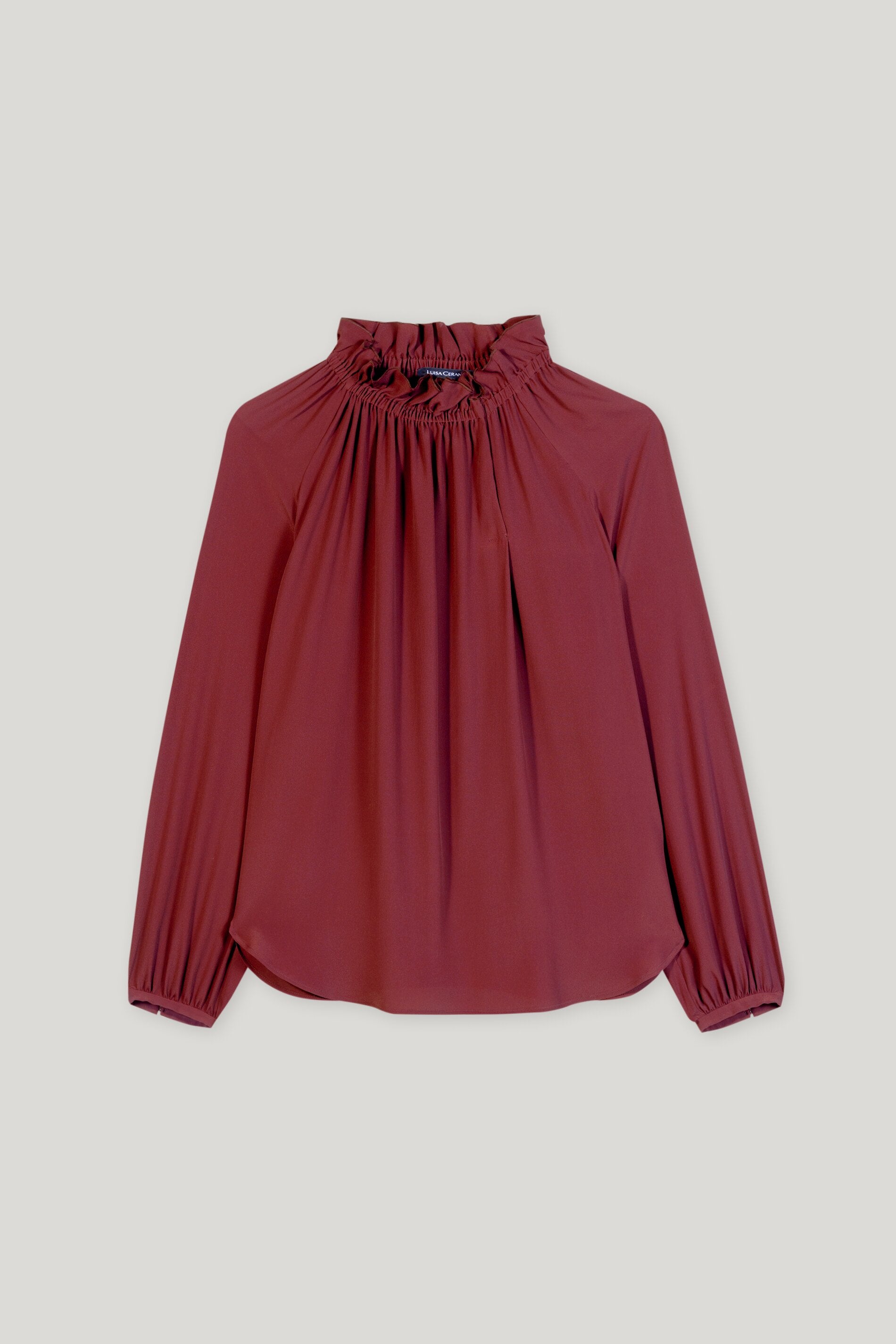 Rüschenbluse aus Seiden-Mix - berry red - Standard | Artikel Front