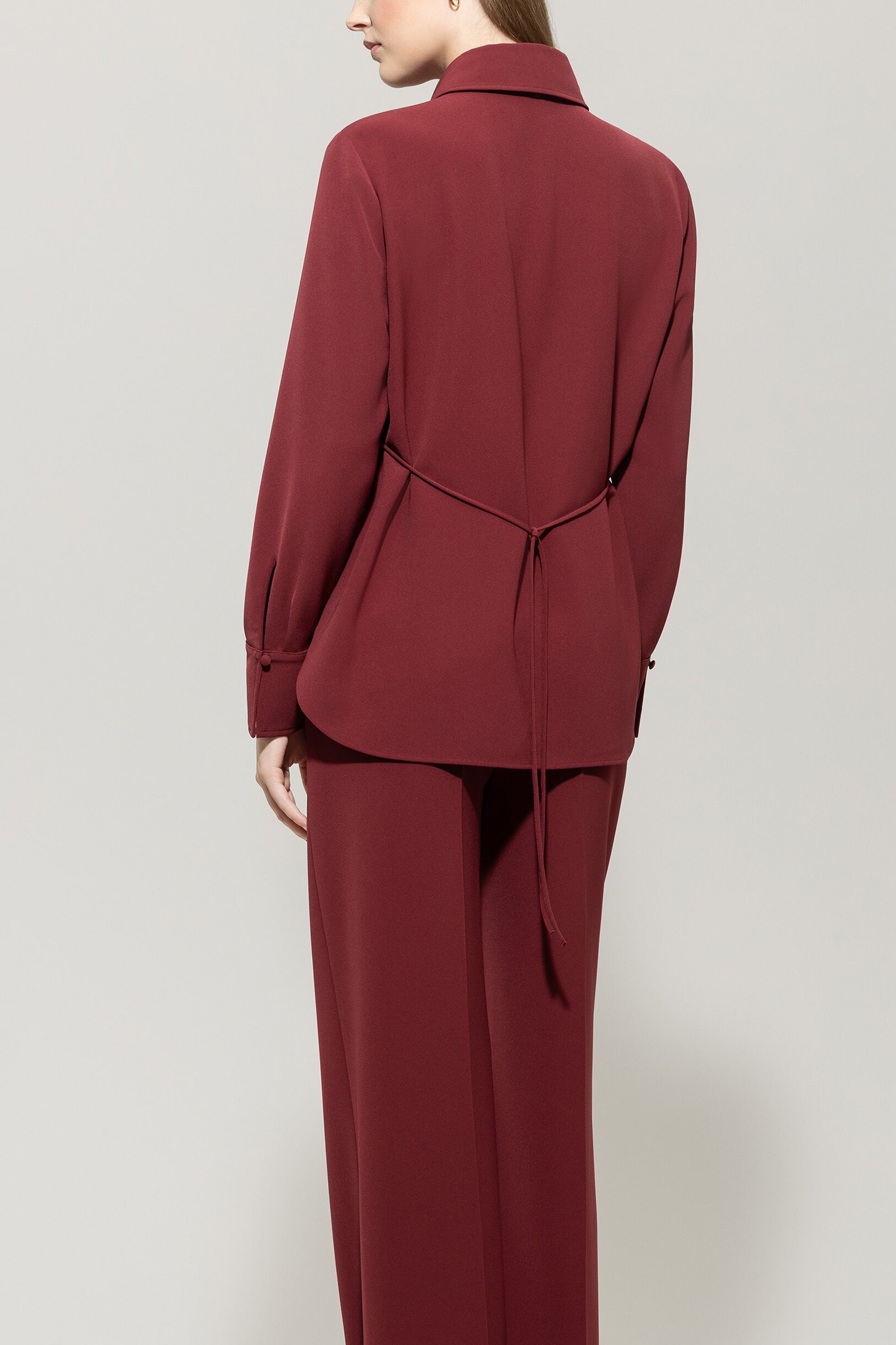 Hemdbluse mit Bindebanddetail - berry red - Standard | Model Rück