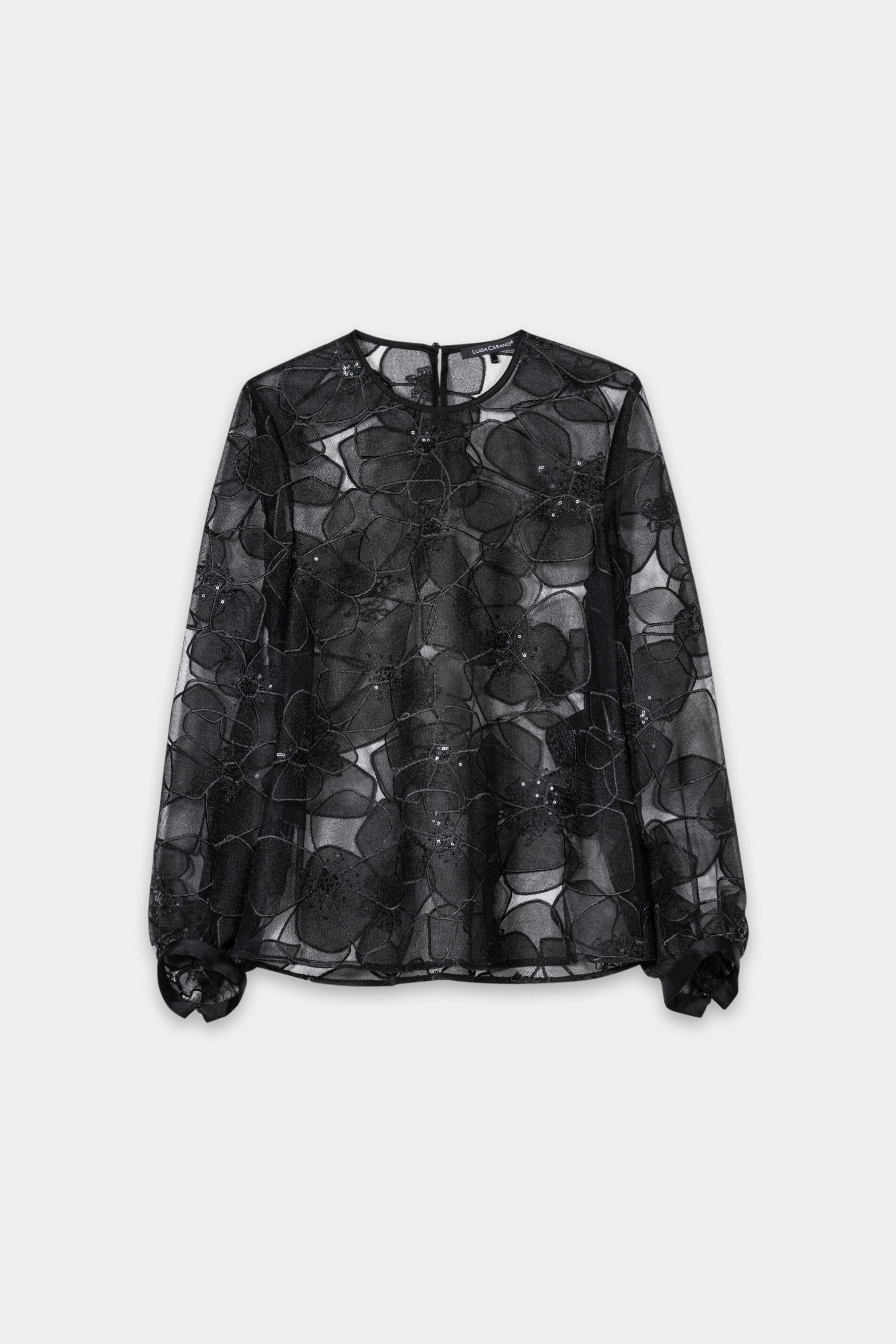 Tüll-Bluse mit Blüten-Struktur - black - Standard | Artikel Front