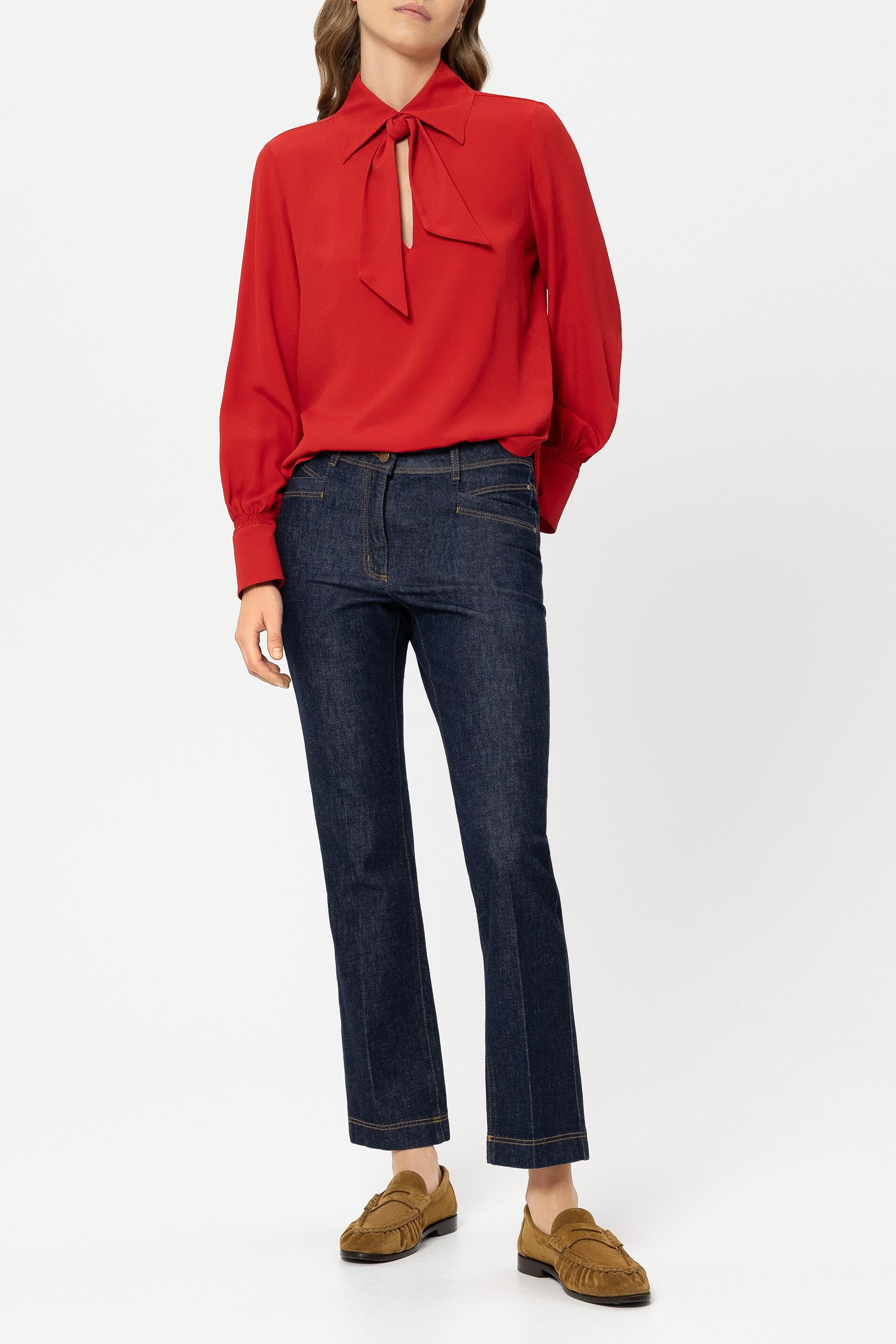 Schluppenbluse aus Seiden-Mix - cherry red - Standard | Model Front