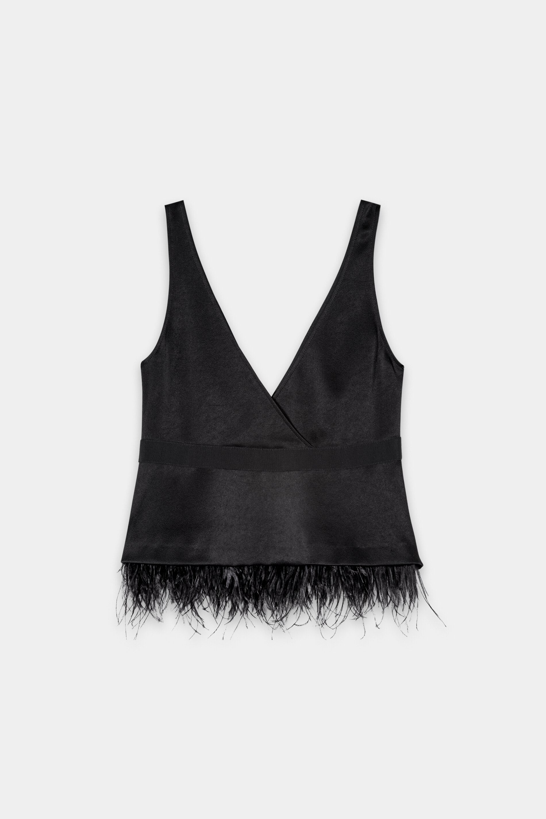 Trägertop mit Feder-Saum - black - Standard | Artikel Rück