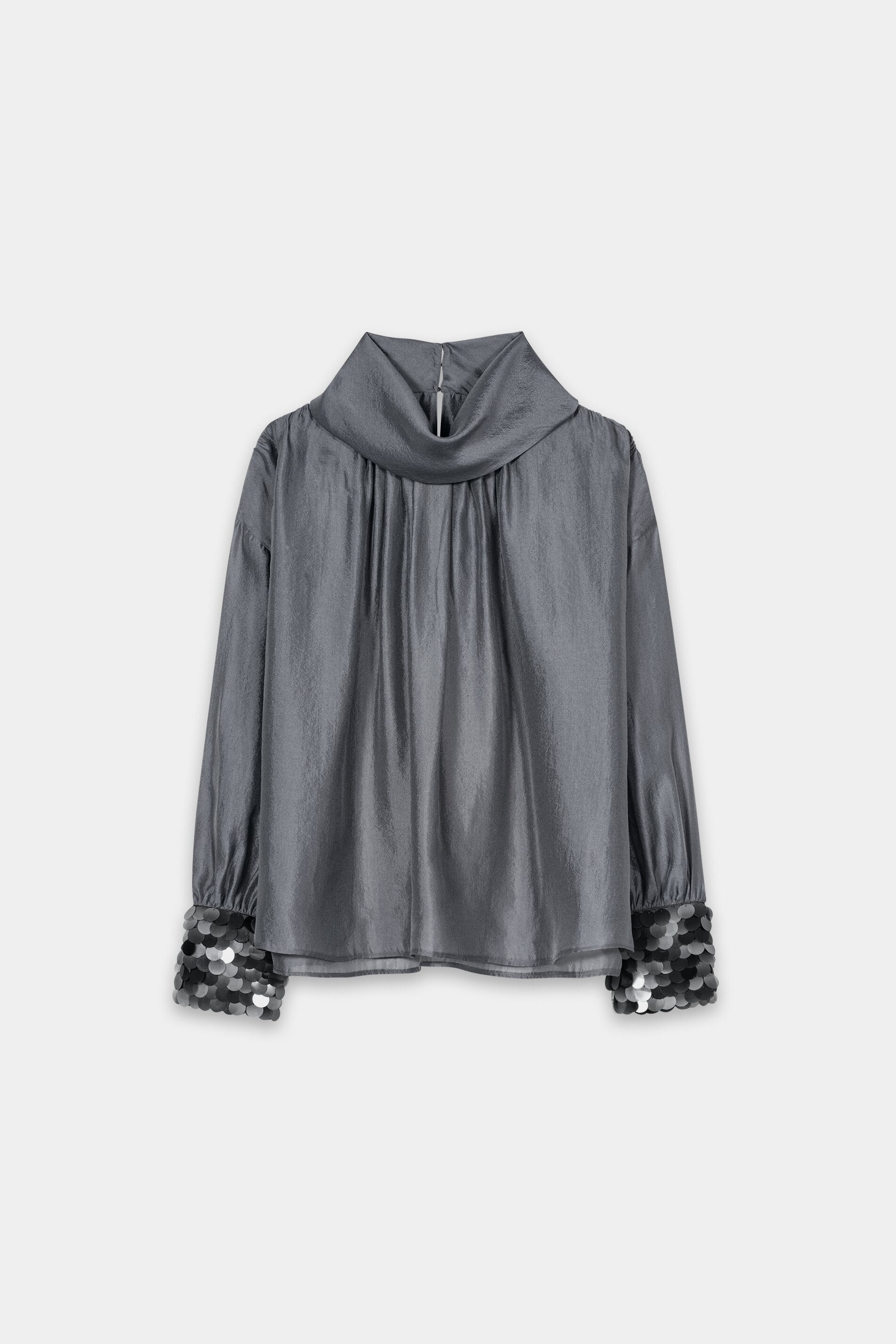 Bluse mit Pailletten-Manchette - platin - mit Applikation | Artikel Front