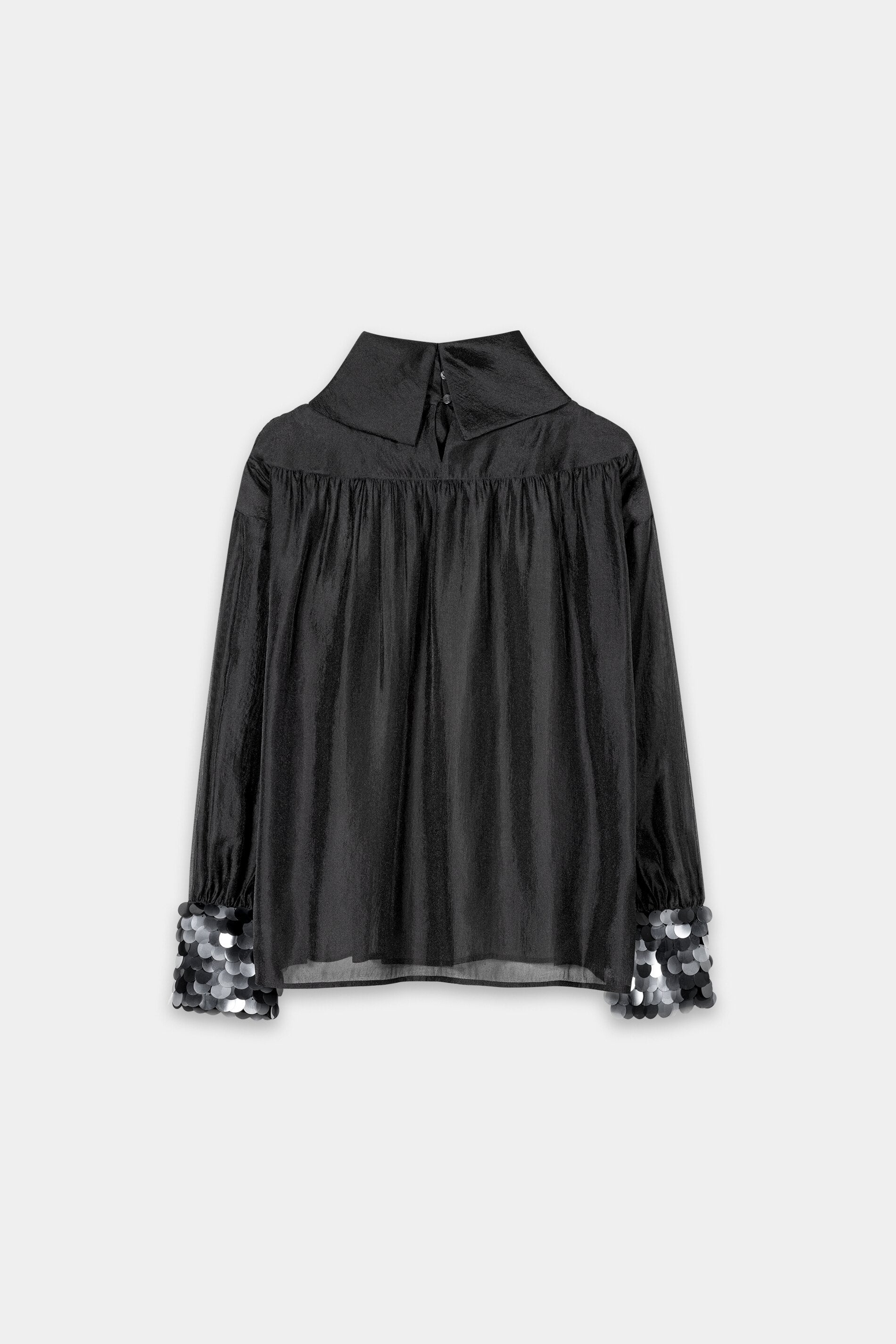 Bluse mit Pailletten-Manchette - black - mit Applikation | Artikel Rück