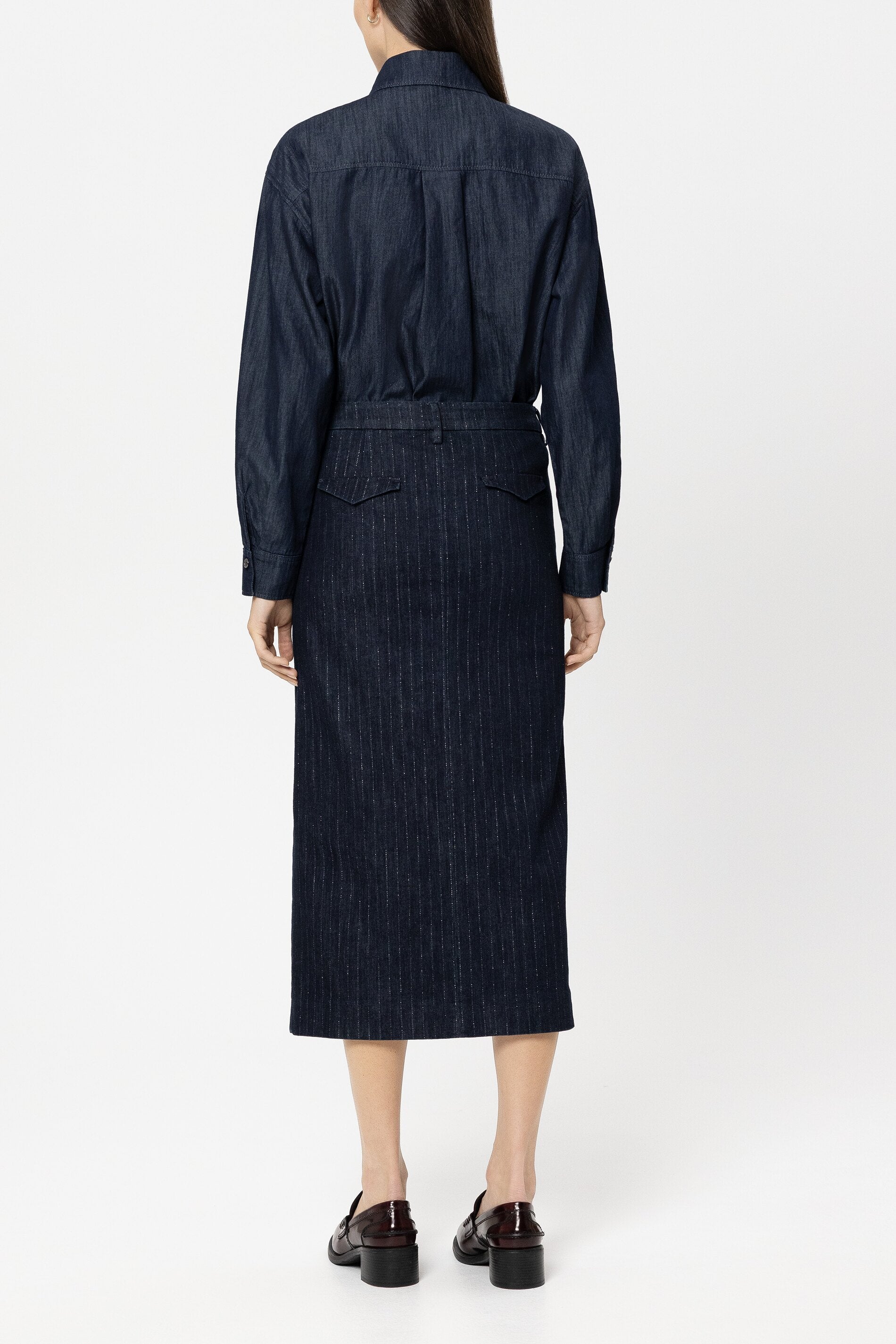 Denim-Hemdbluse mit Rüsche - denim blue - Standard | Model Rück